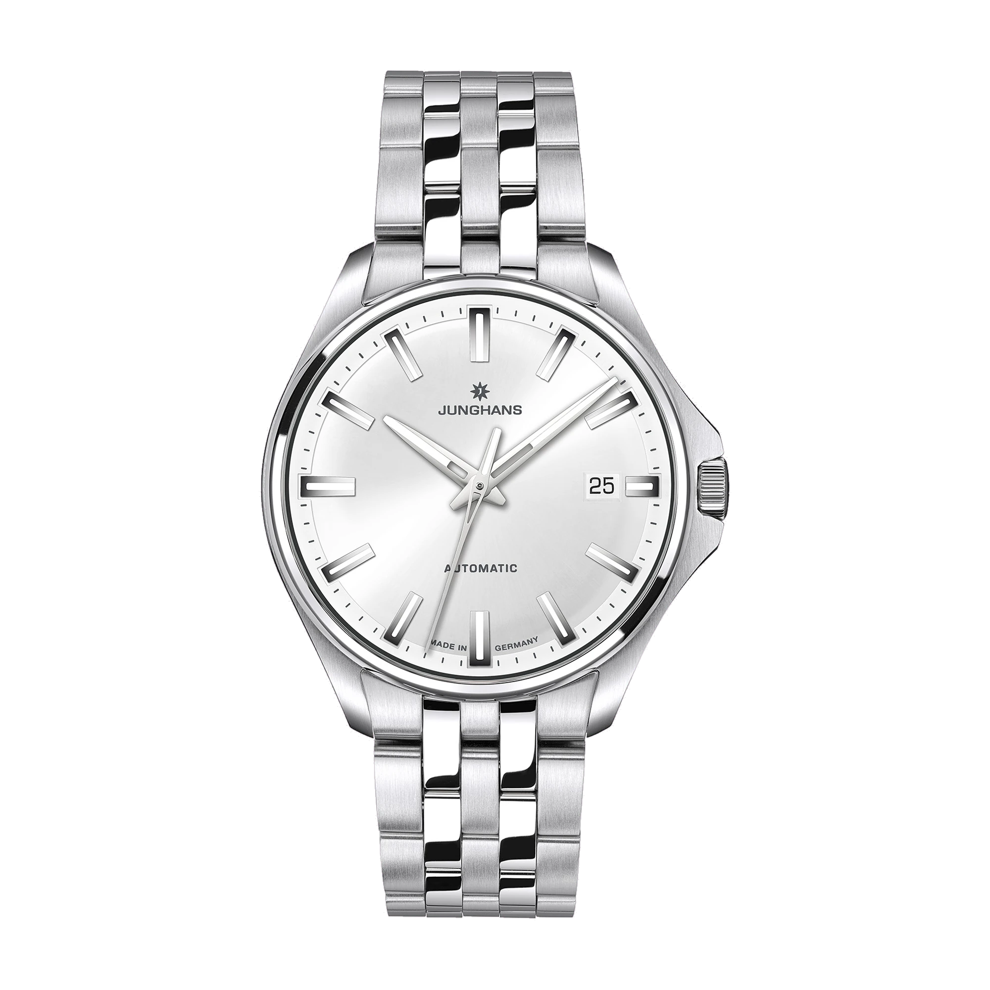 Junghans Meister S Automatic 36, power reserve up to 38 hours, silver, stainless steel bracelet, men's watch 27/4683.44