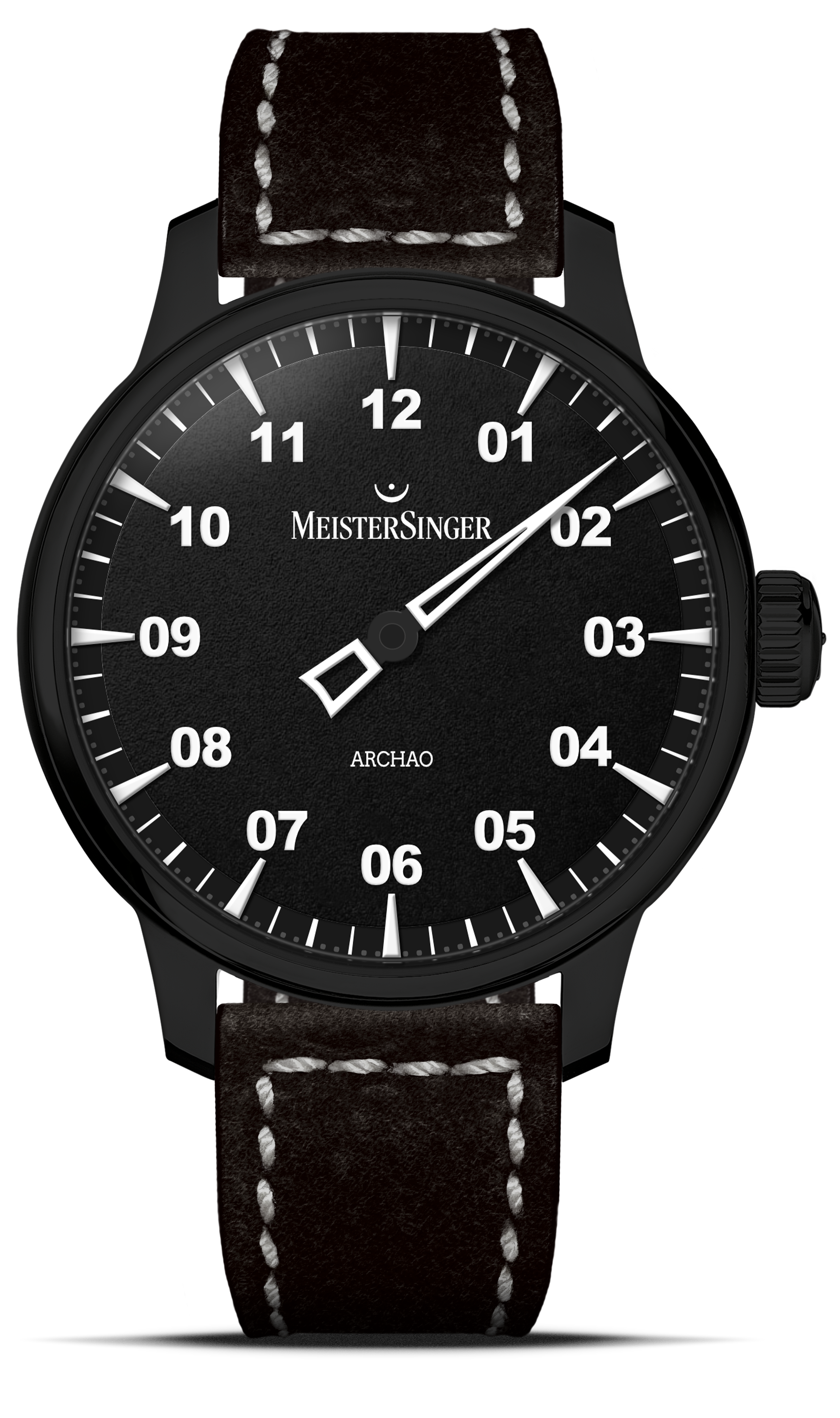 Meister Singer Archao DLC, Black, Automatic movement, 43 mm, Leather strap Men's watch AR902BL