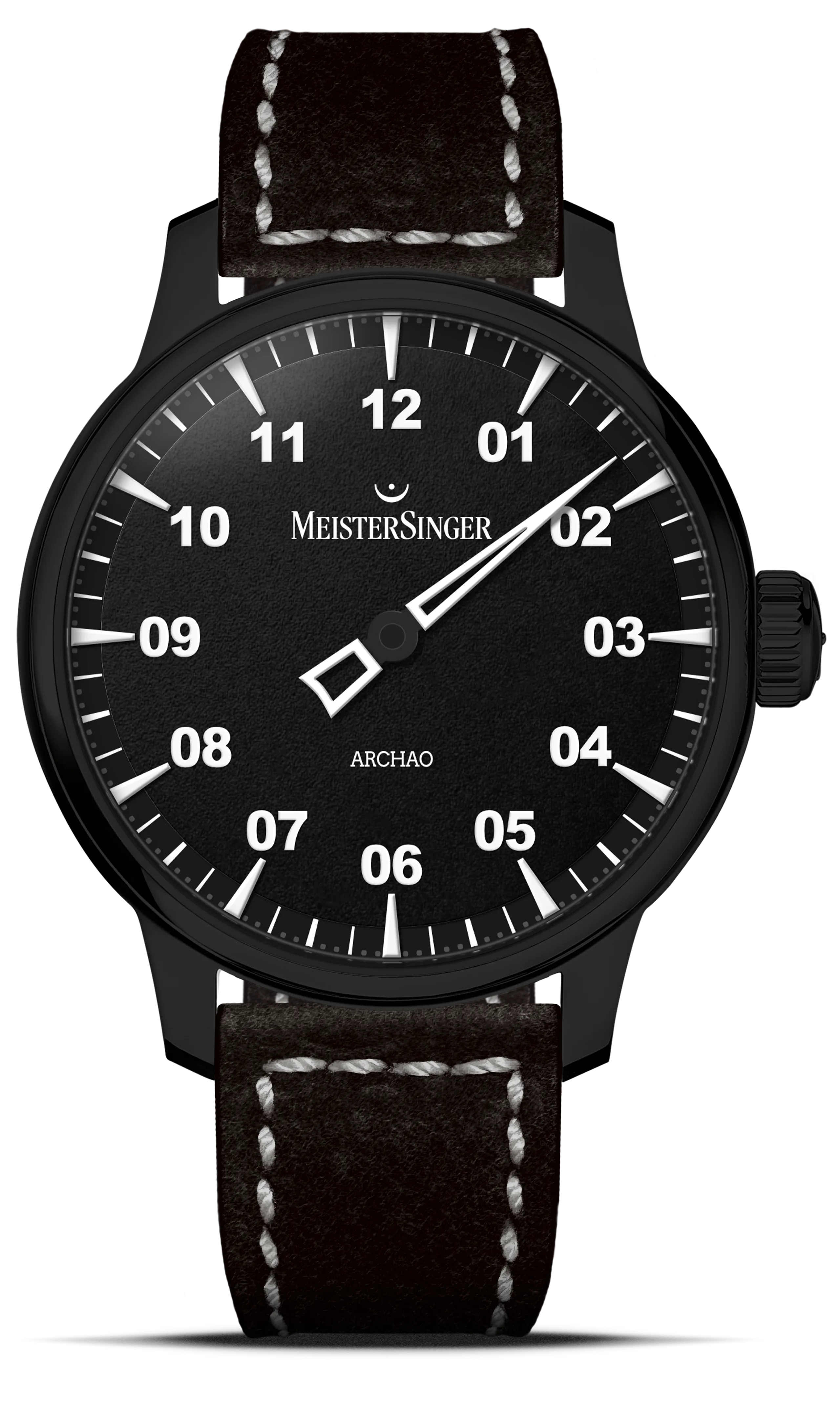 Meister Singer Archao DLC, Black, Automatic movement, 43 mm, Leather strap Men's watch AR902BL