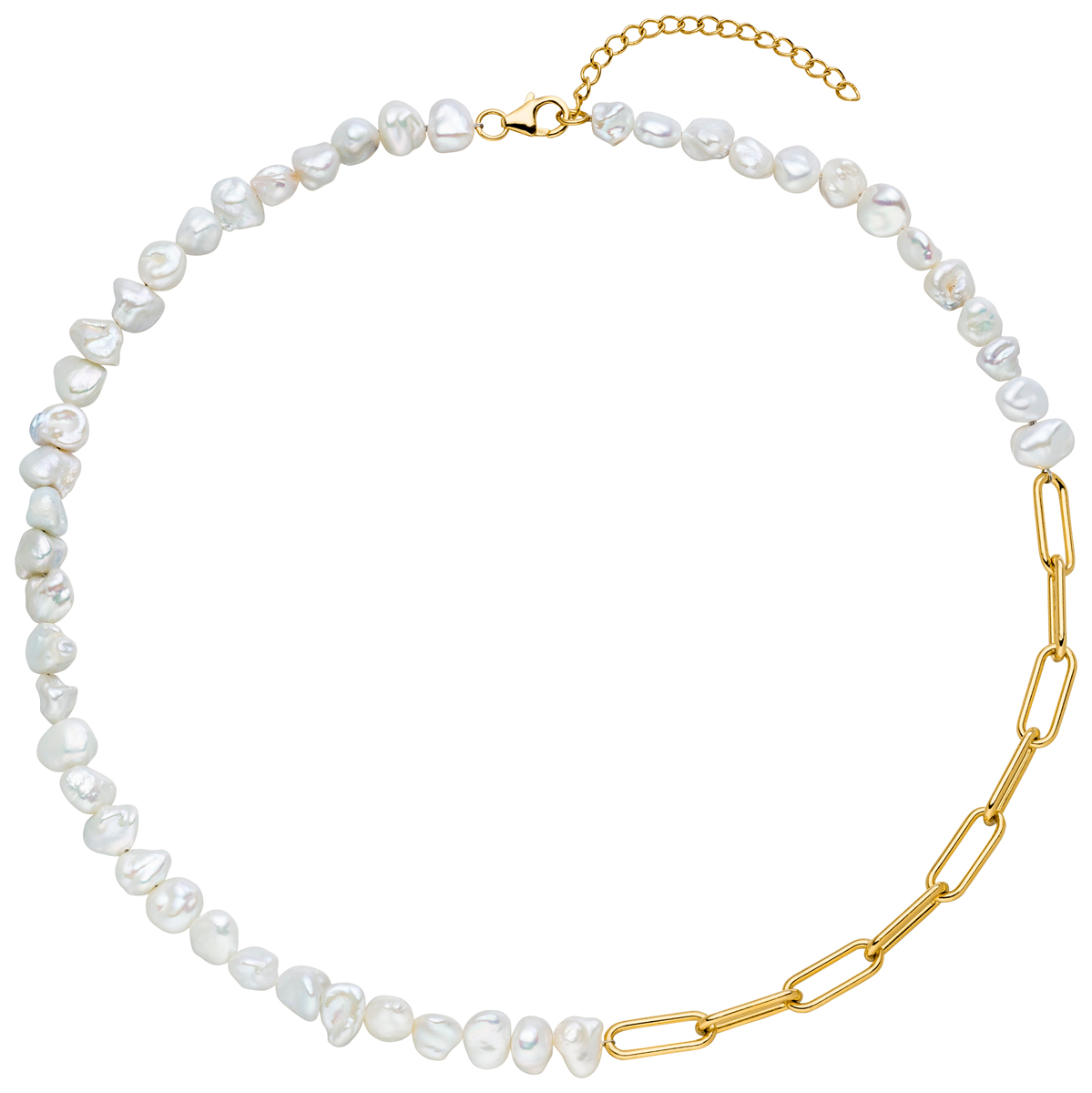 Adriana pearl necklace freshwater baroque with coarse chain gold plated. R21