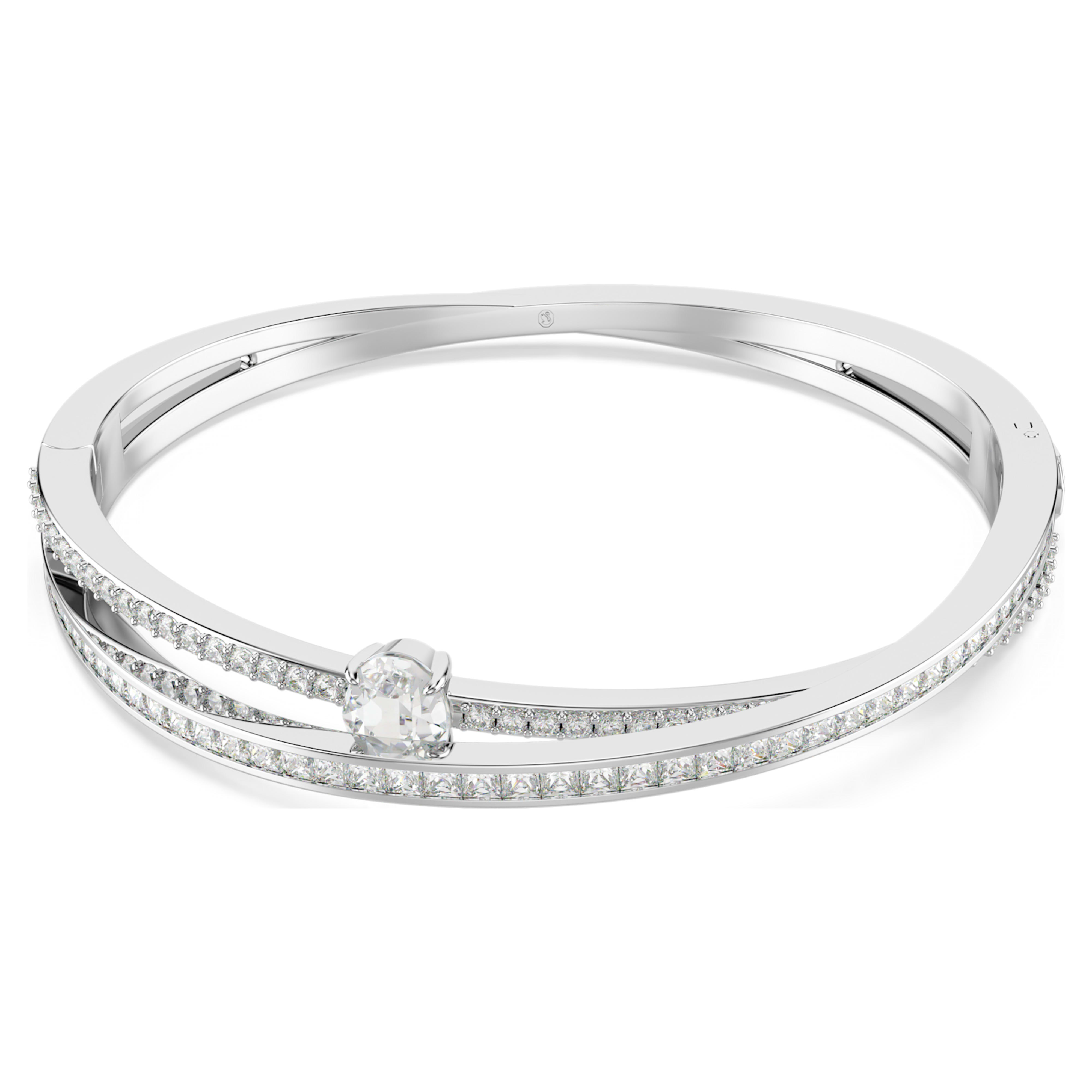 Swarovski Hyperbola Armreif Verschiedene Schliffe, Weiß, Rhodiniert