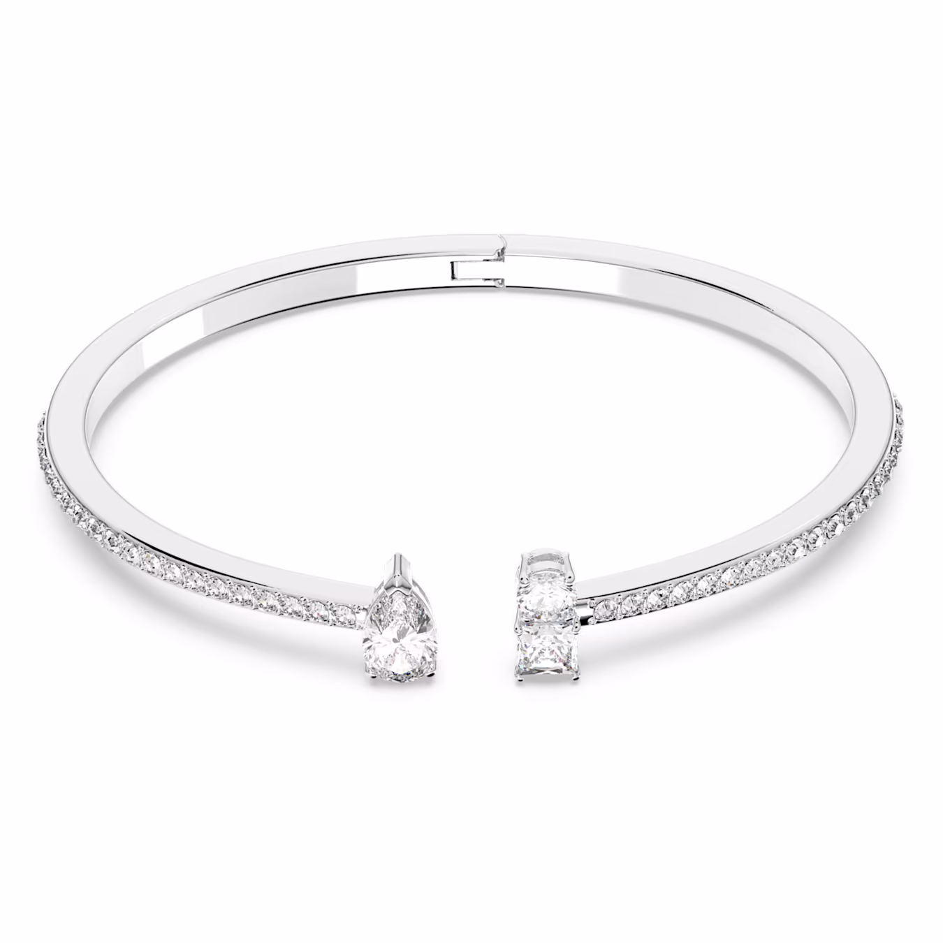 Swarovski Mesmera bangle, various cuts, white, rhodium-plated