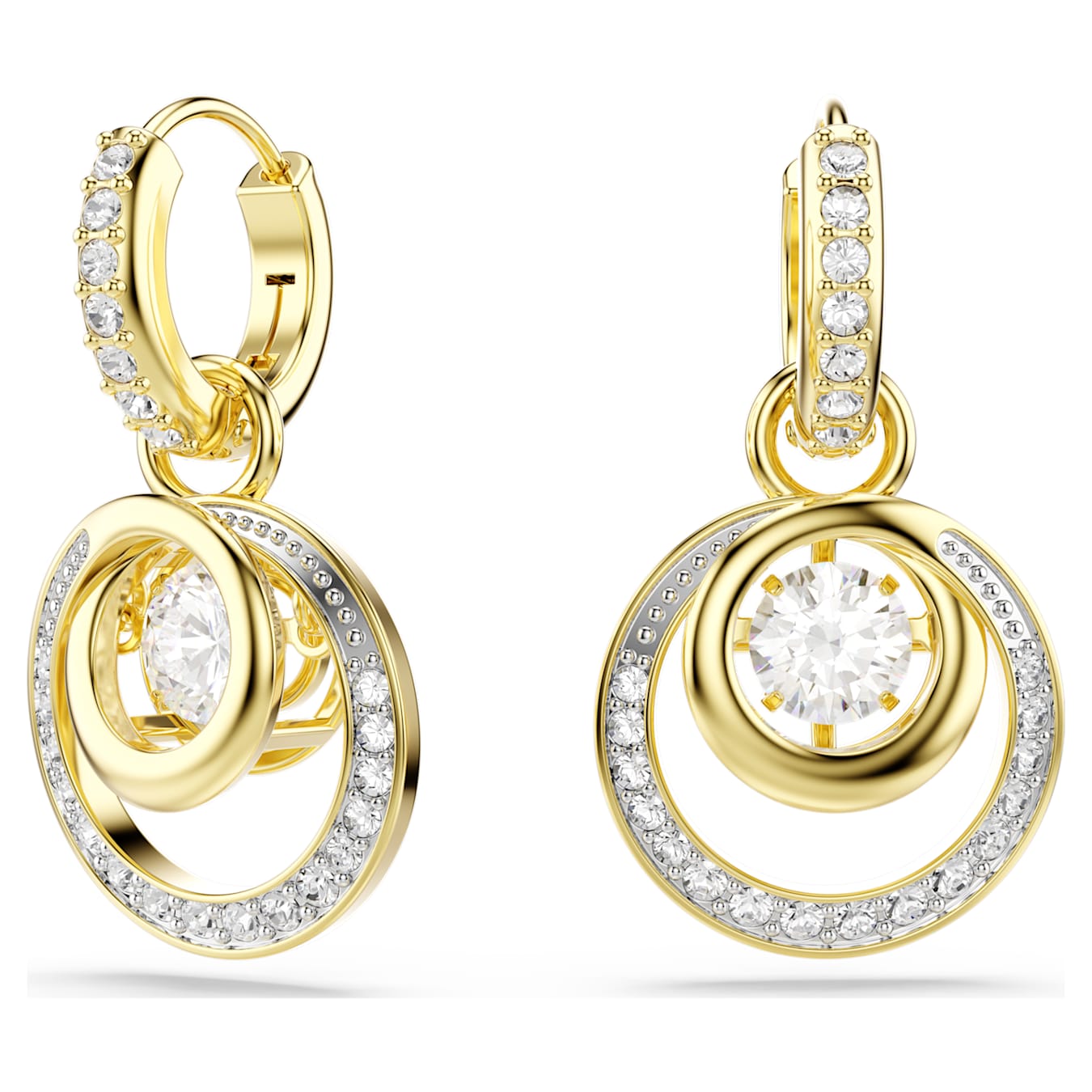 Swarovski Hyperbola Drop Earrings, Round Cut, White, Gold Alloy Layer