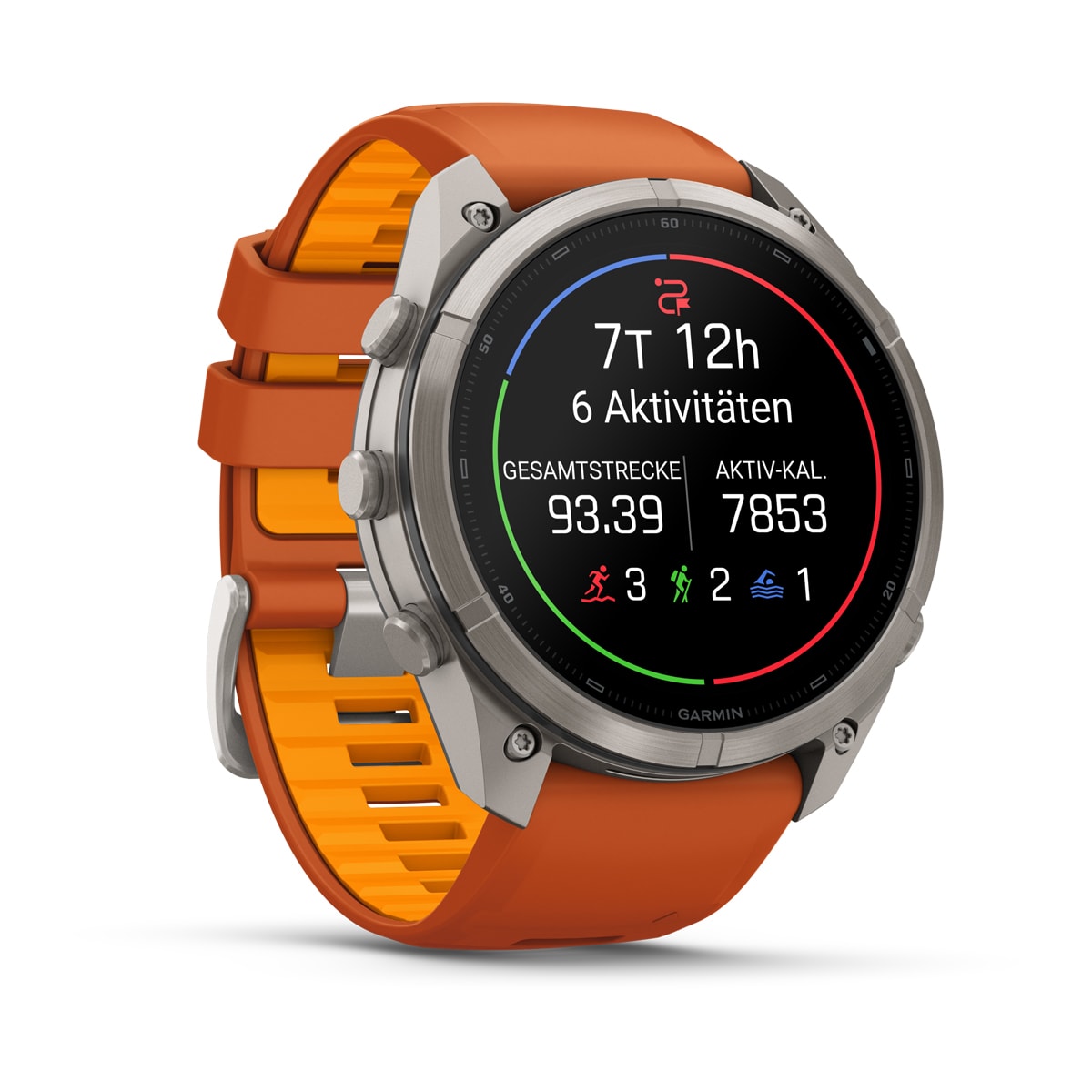 Garmin fēnix® 9 Pro inReach® - 51 mm AMOLED Sapphire Titanium with Autumn Orange/Spark Orange Silicone Band 010-04337-01