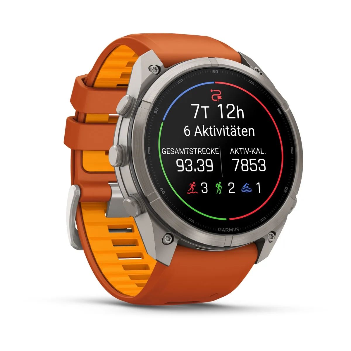 Garmin fēnix® 9 Pro inReach® - 51 mm AMOLED Sapphire Titanium with Autumn Orange/Spark Orange Silicone Band 010-04337-01
