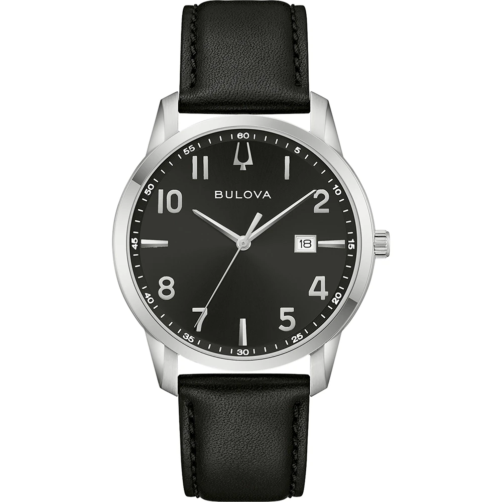 Bulova Classic Leather Black Quartz, 40mm Men's Watch 96B473