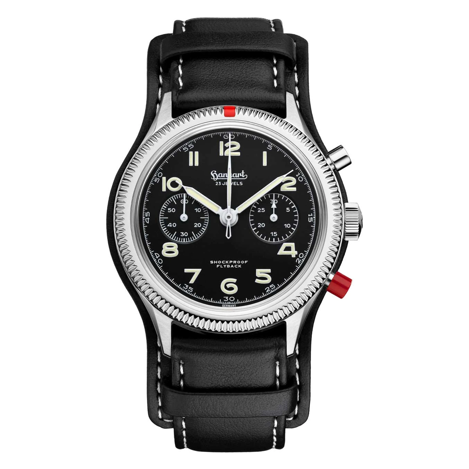 Hanhart 417 ES Heritage Flyback 42 mm Leather Strap Black Men's Watch H721.212-7010
