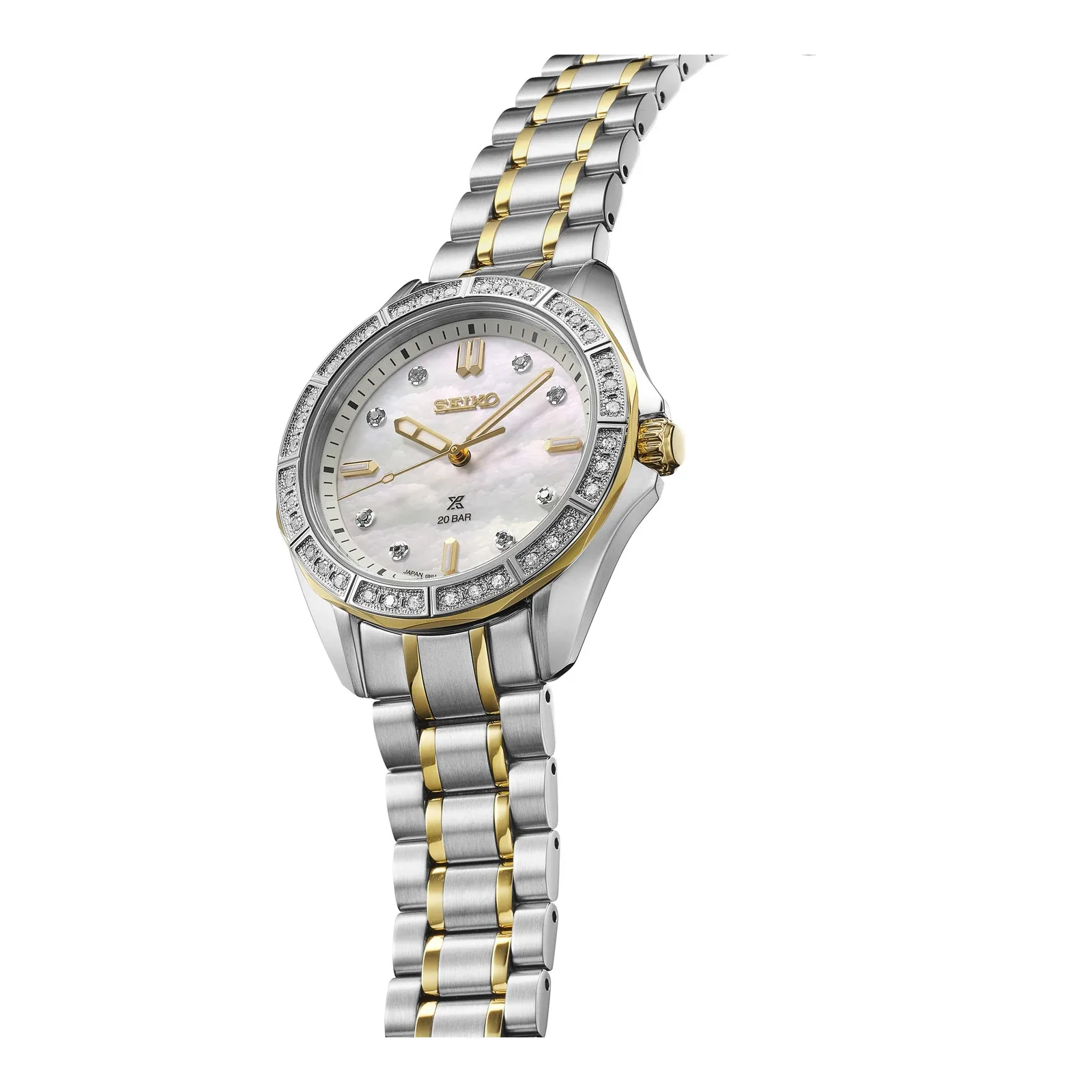 Seiko Prospex SEA Diver Quartz 34 mm Two Tone Mother of Pearl Ladies Watch SUR622J1