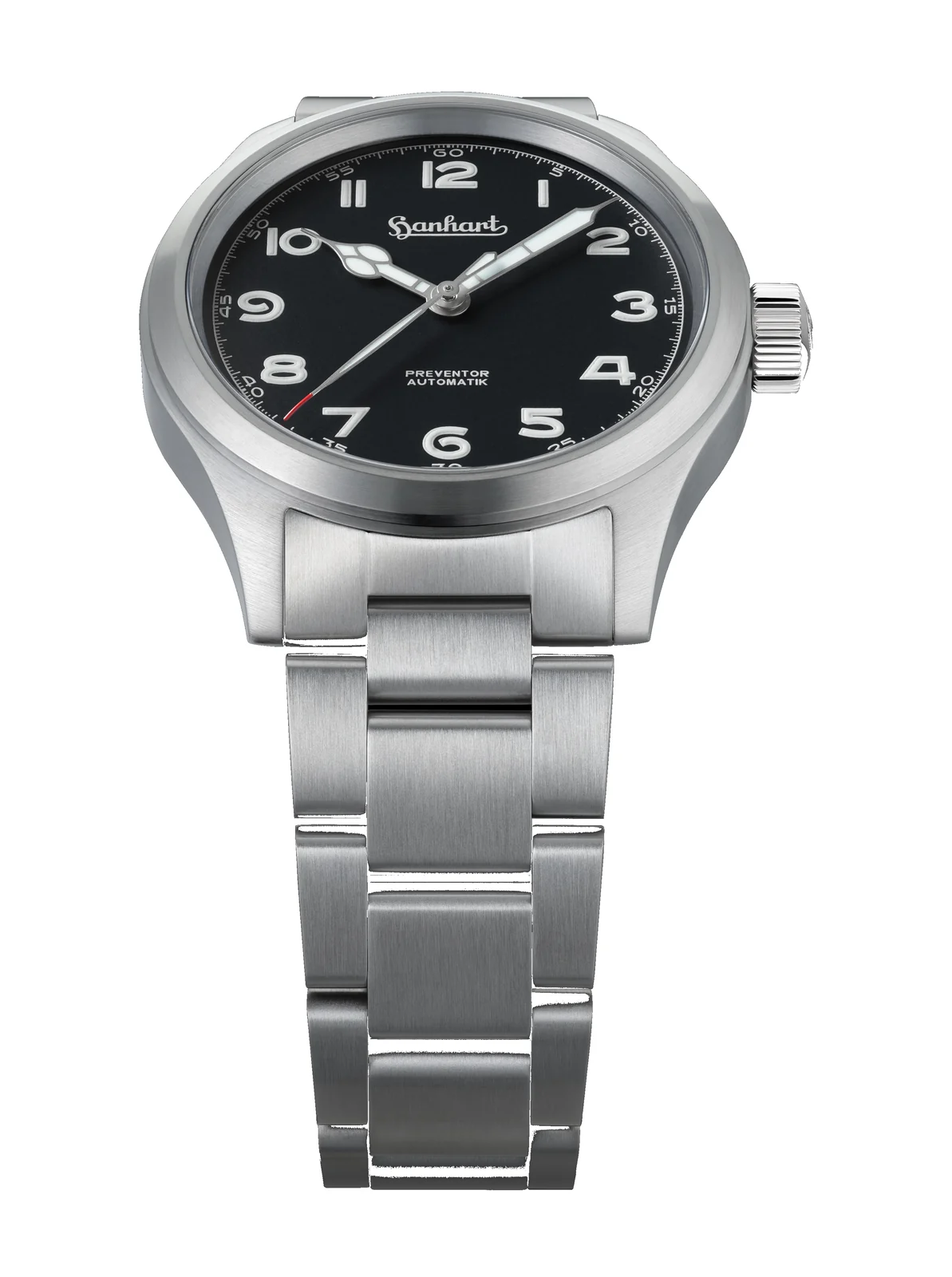 Hanhart PIONEER Preventor HD12 Black 39 mm Steel Bracelet Silver Men's Watch 792.810-6429
