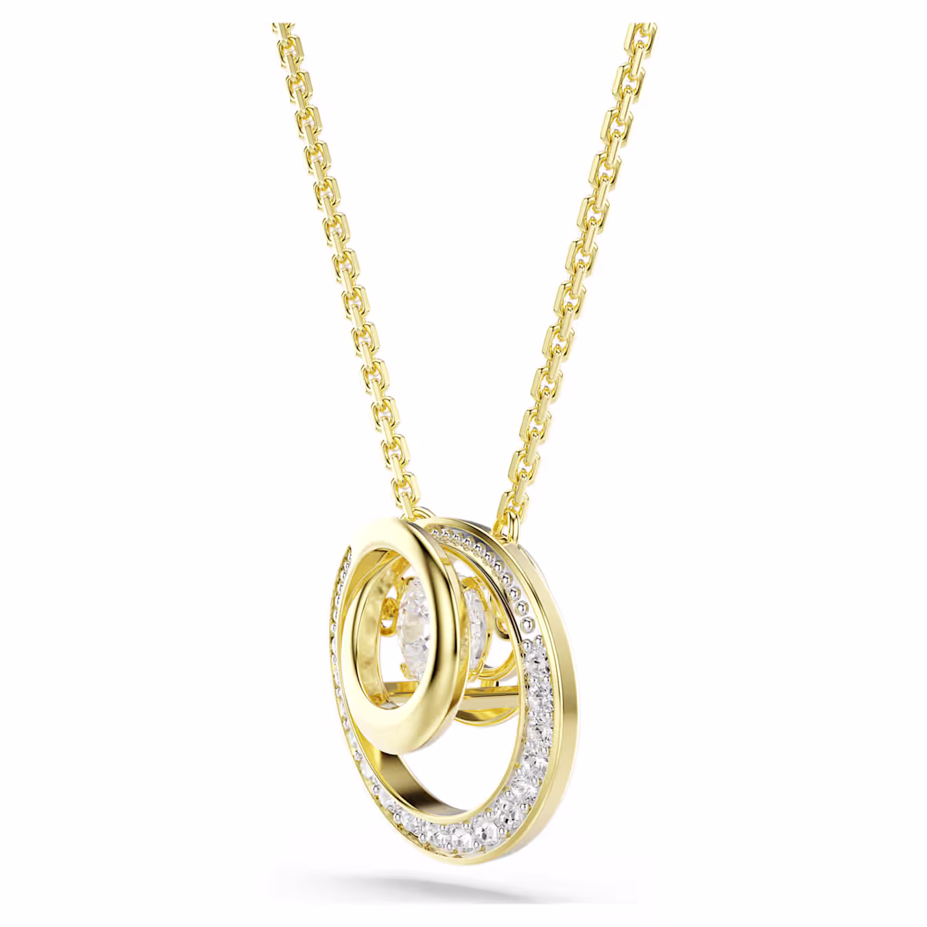 Swarovski Hyperbola pendant, round cut, white, gold alloy layer