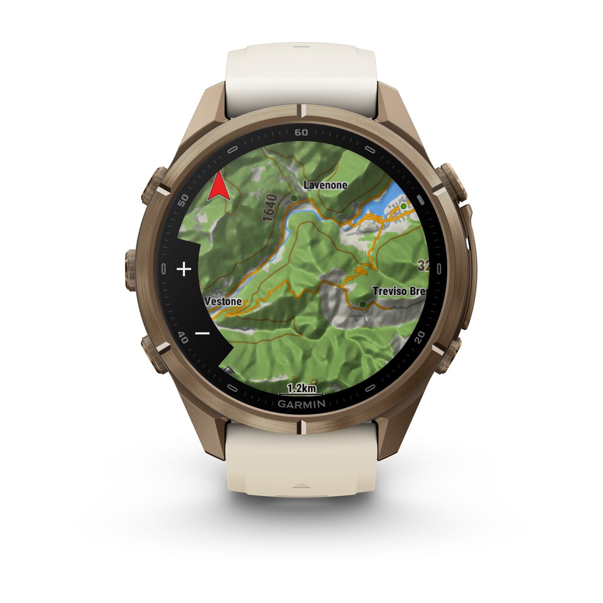 Garmin fēnix® 9 Pro inReach® - 43 mm AMOLED Sapphire Autumn Gold Titanium with Cream/French Gray Silicone Band 010-04335-21