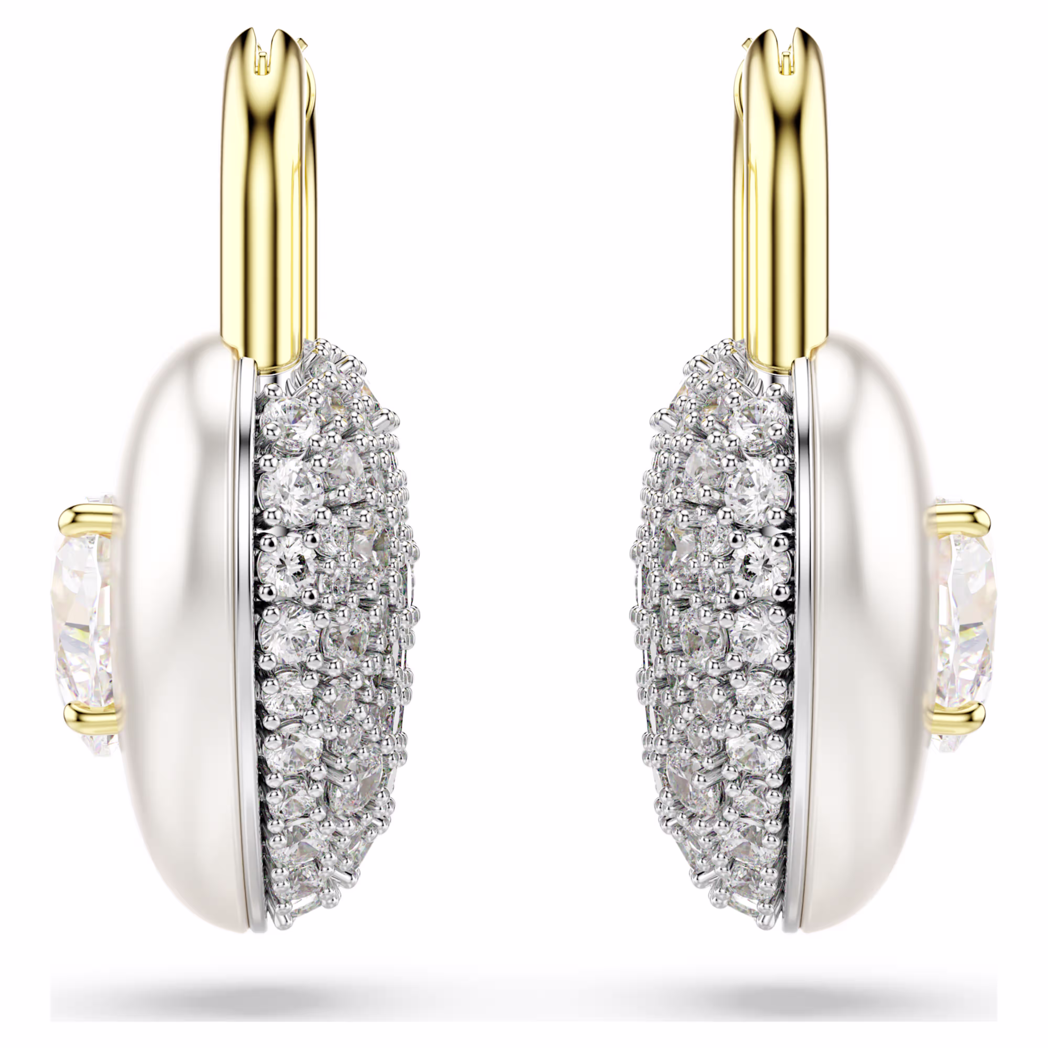 Swarovski Idyllia Drop Earrings, Various Cuts, Heart, White, Gold Alloy Layer