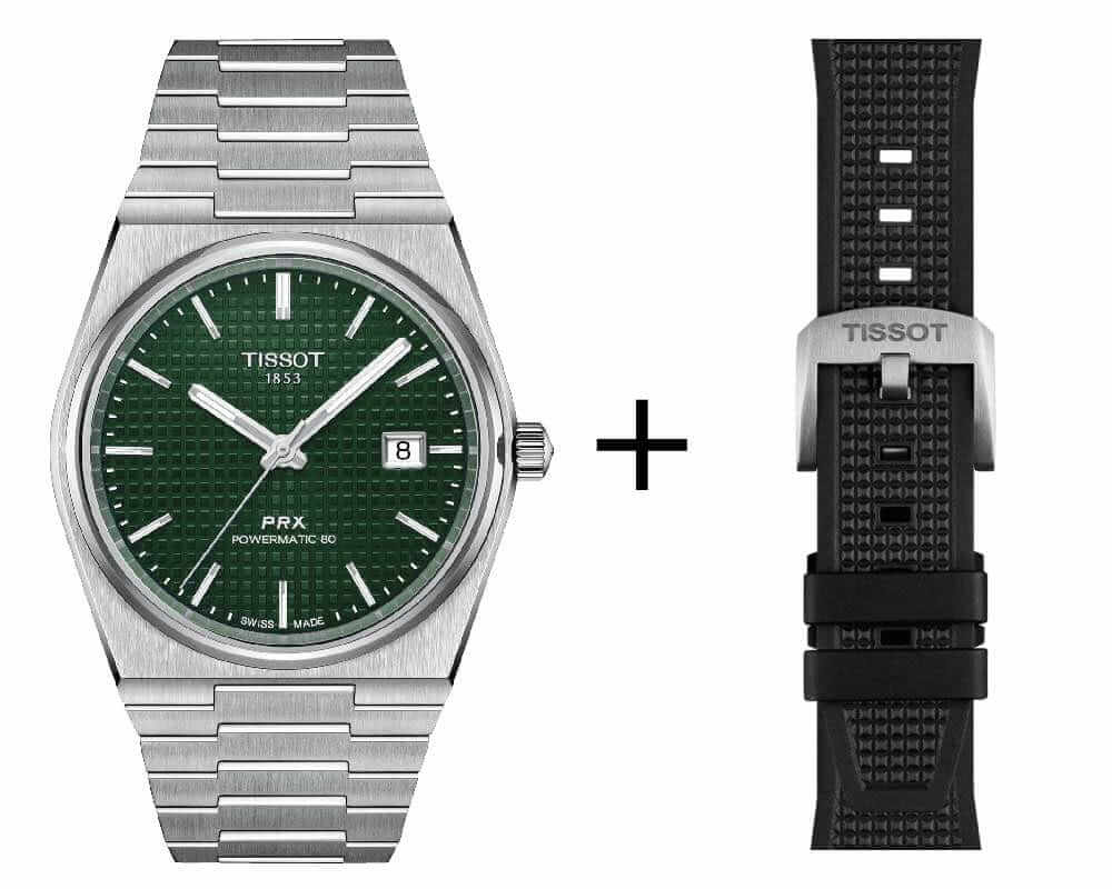 Tissot men's watch PRX Powermatic 80, T137.407.11.091.00 set with black rubber strap