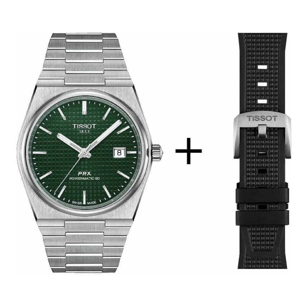 Tissot men's watch PRX Powermatic 80, T137.407.11.091.00 set with black rubber strap