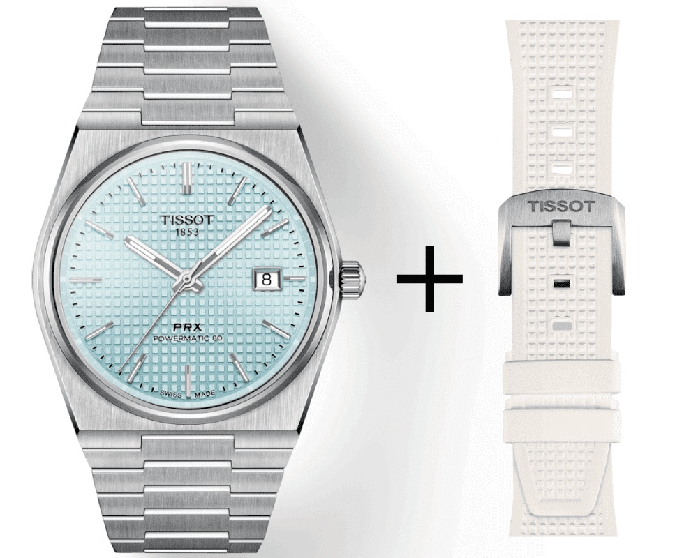 Tissot PRX Powermatic 80 Light Blue T137.407.11.351.00 Set with rubber strap