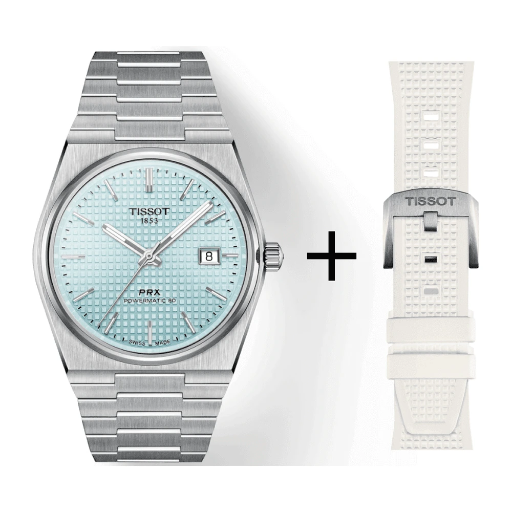 Tissot PRX Powermatic 80 Light Blue T137.407.11.351.00 Set with rubber strap