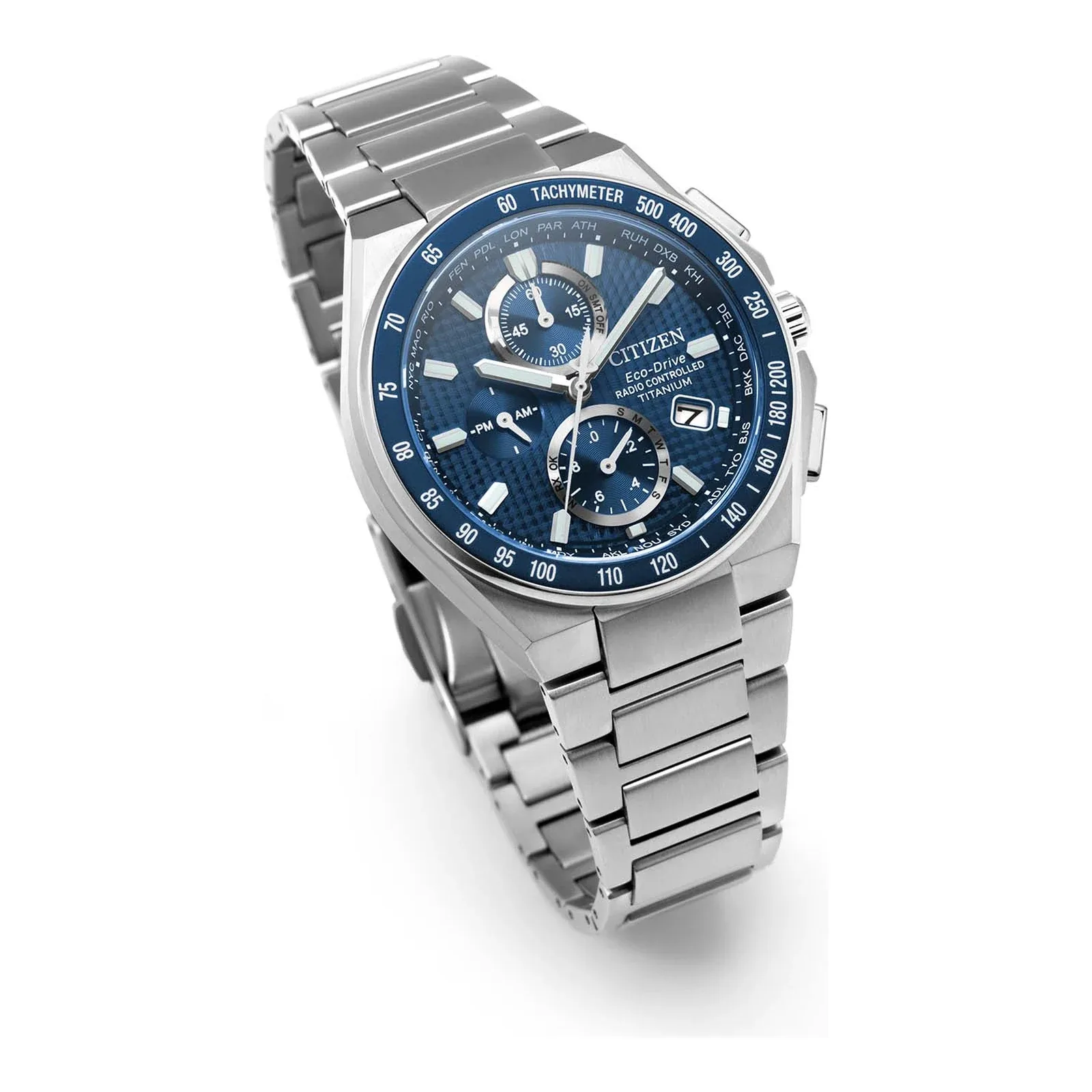 Citizen Eco-Drive Radio Controlled Chronograph Super Titanium Blue Men's Watch AT8396-59L