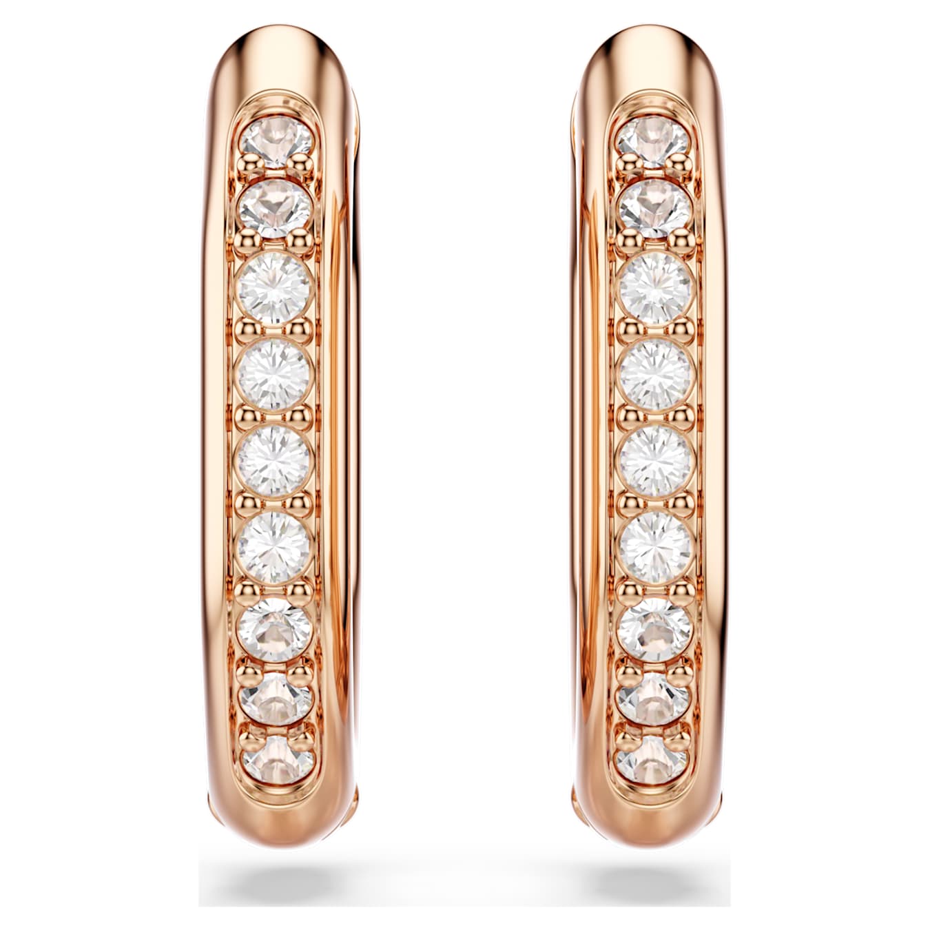 Swarovski Dextera hoop earrings, octagonal shape, round cut, small, white, rose gold alloy layer