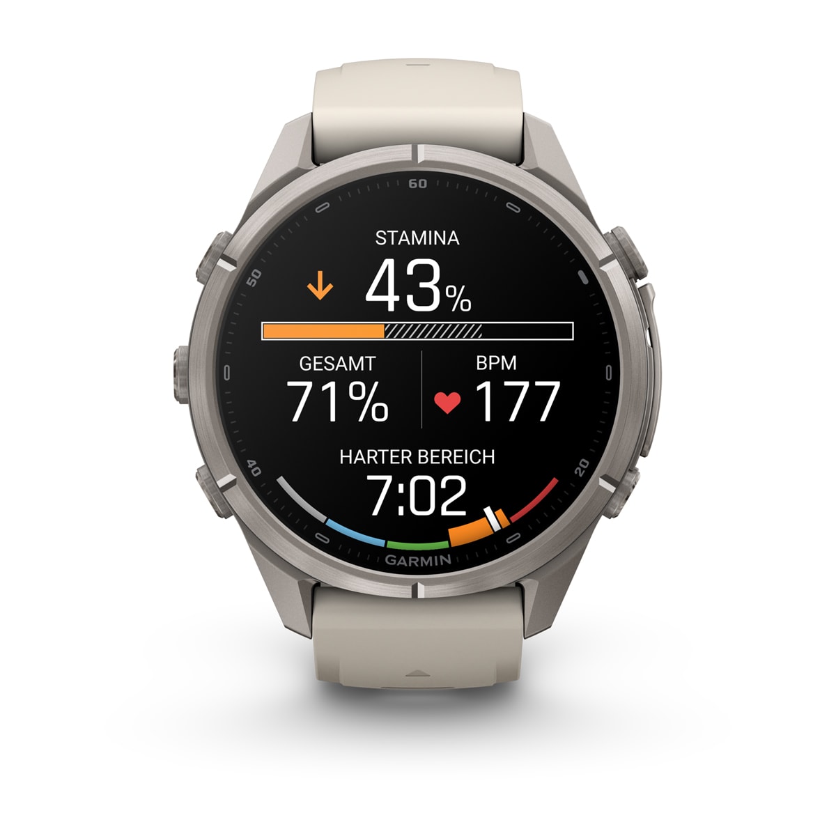 Garmin fēnix® 9 Pro inReach® - 43 mm AMOLED Sapphire Titanium with Fog Gray/Dark Sandstone Silicone Band 010-04335-81