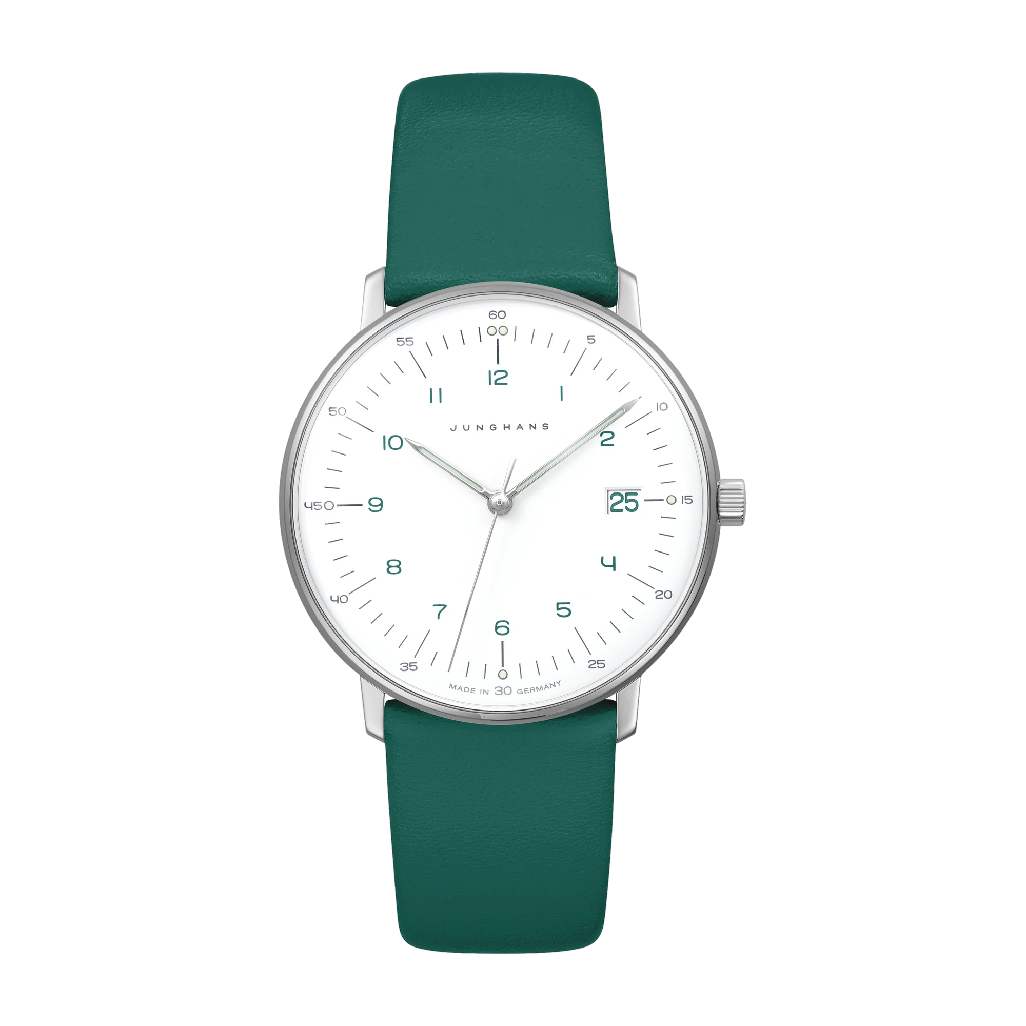 Junghans max bill ladies green leather strap ladies watch 47/4557.02