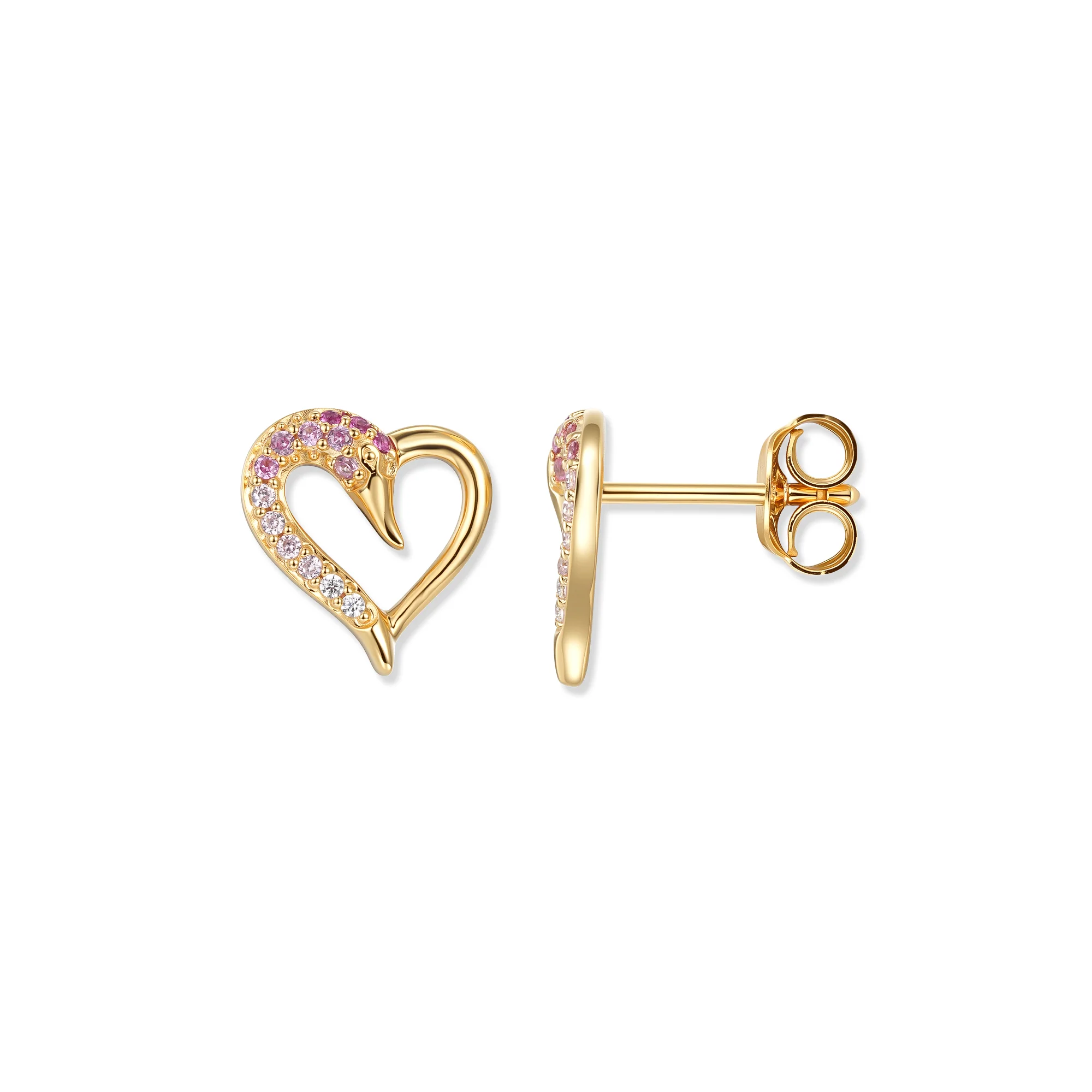 At the time, earrings: Blush Swan Heart Earrings with Pink and White Zirconia