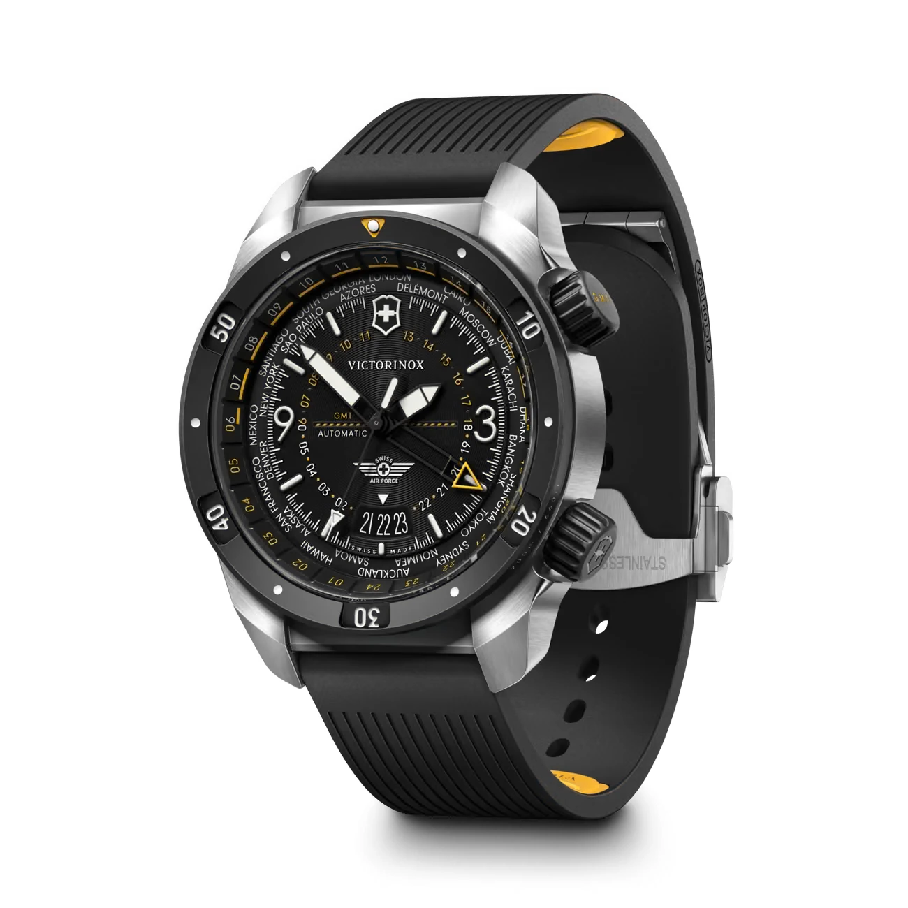 Victorinox Air Pro Automatic, black, rubber strap, 43mm men's watch 242005