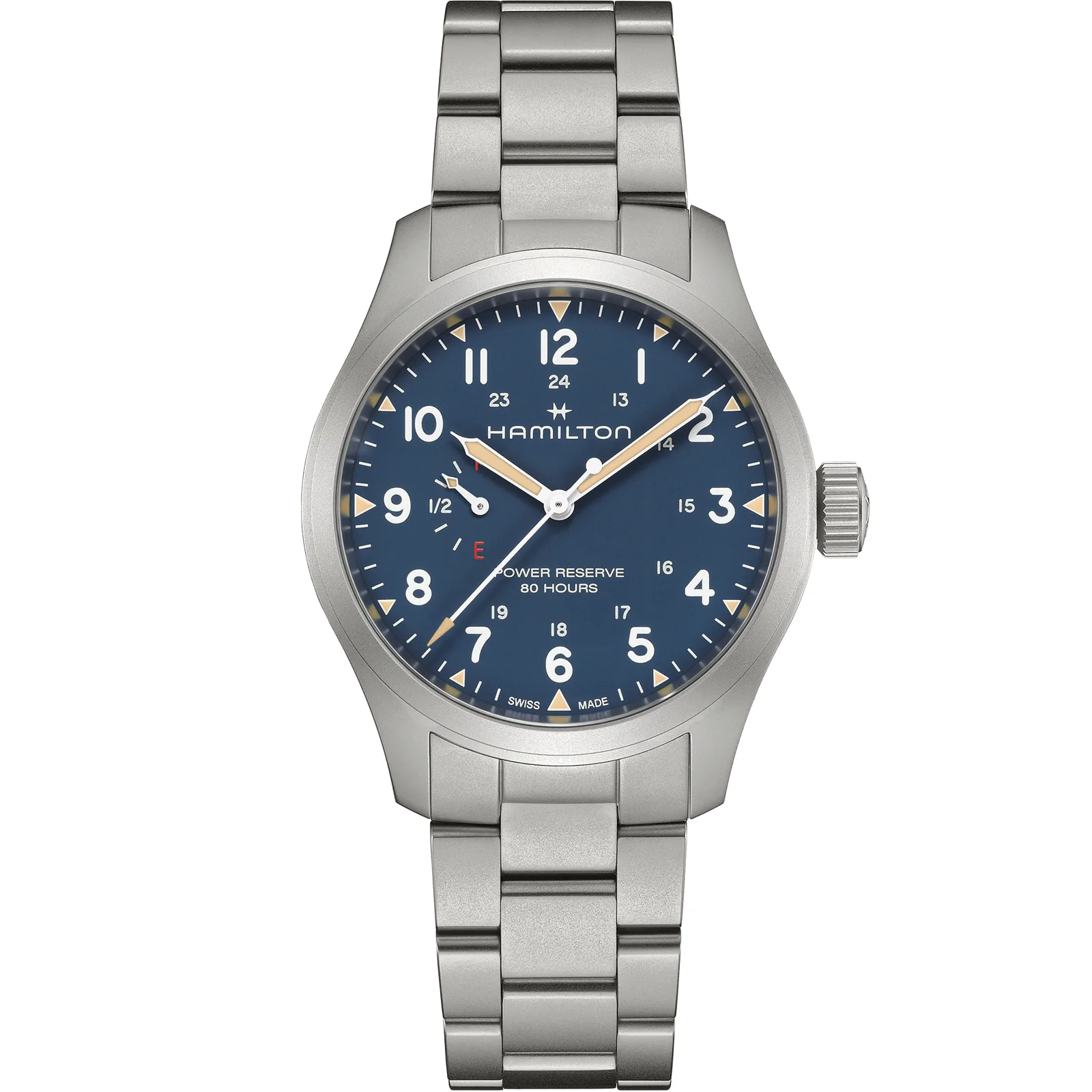 Hamilton Khaki Field Power Reserve Hand Wound 40 mm Steel Bracelet Blue Mens Watch H69509140