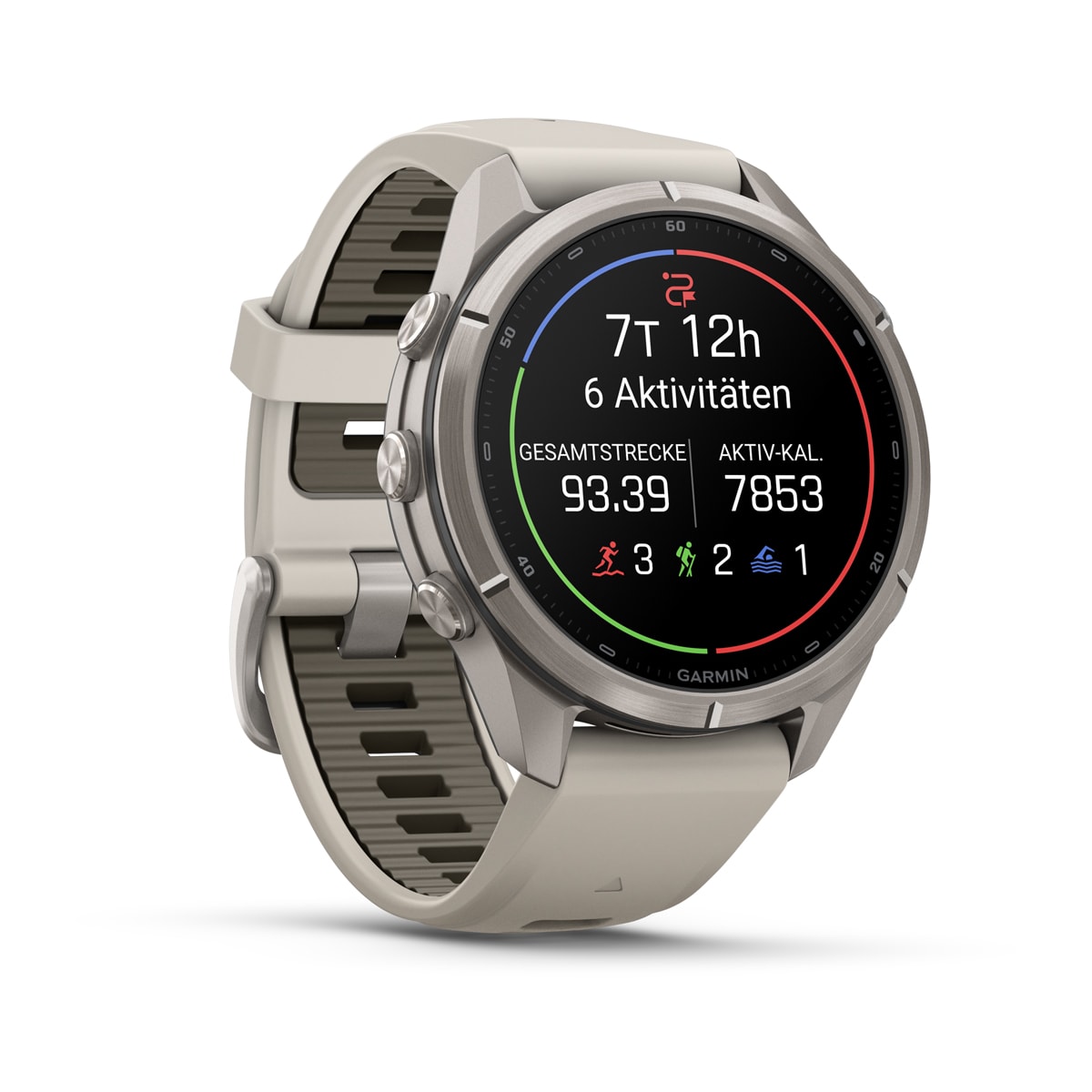 Garmin fēnix® 9 Pro inReach® - 43 mm AMOLED Sapphire Titanium with Fog Gray/Dark Sandstone Silicone Band 010-04335-81