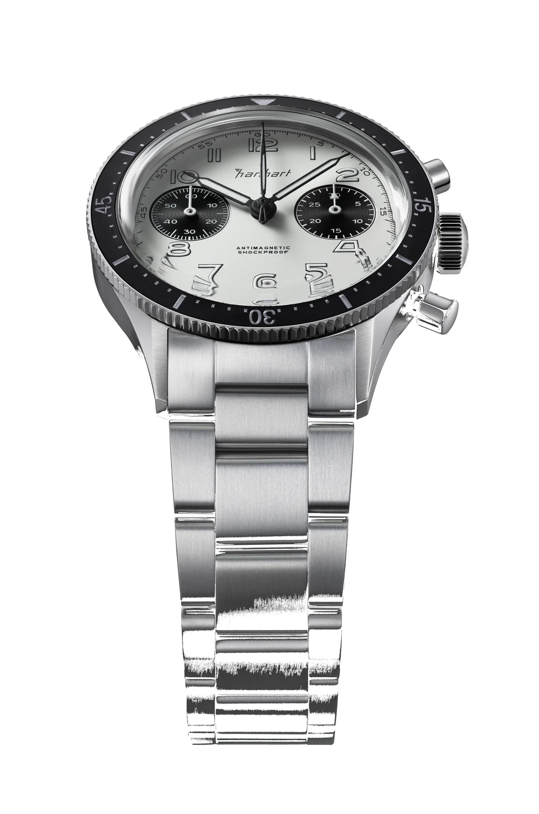 Hanhart 415 ES Panda 39 mm Steel Bracelet Silver Men's Watch H703.201-6428