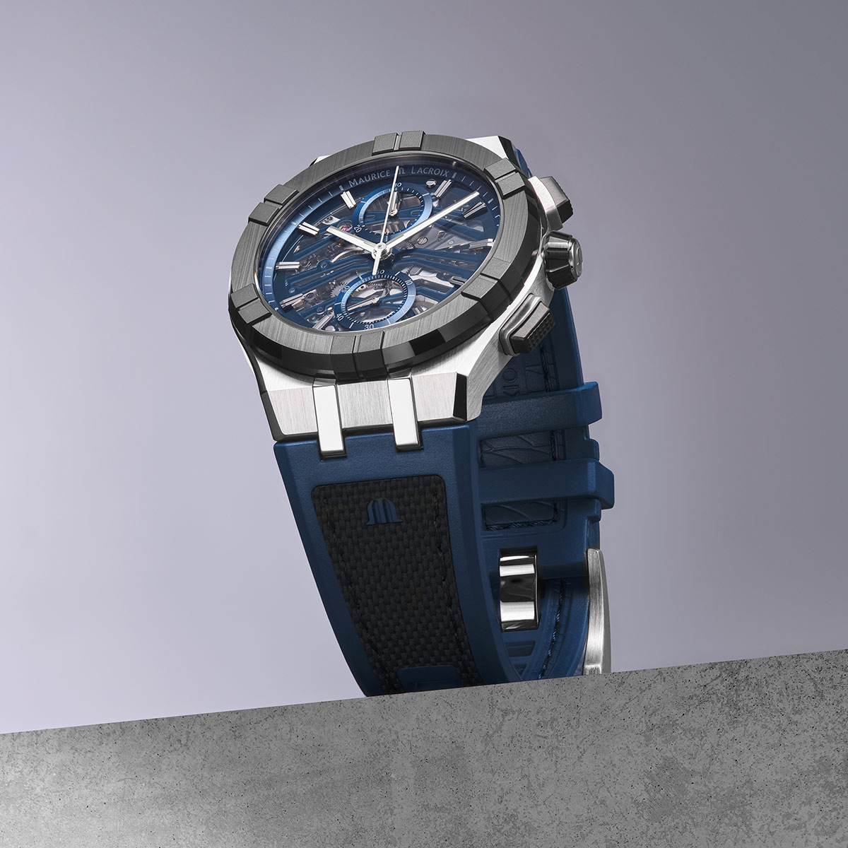 Maurice Lacroix AIKONIC AUTOMATIC CHRONOGRAPH SKELETON BLUE men's watch AC8018-SSL20-030-4