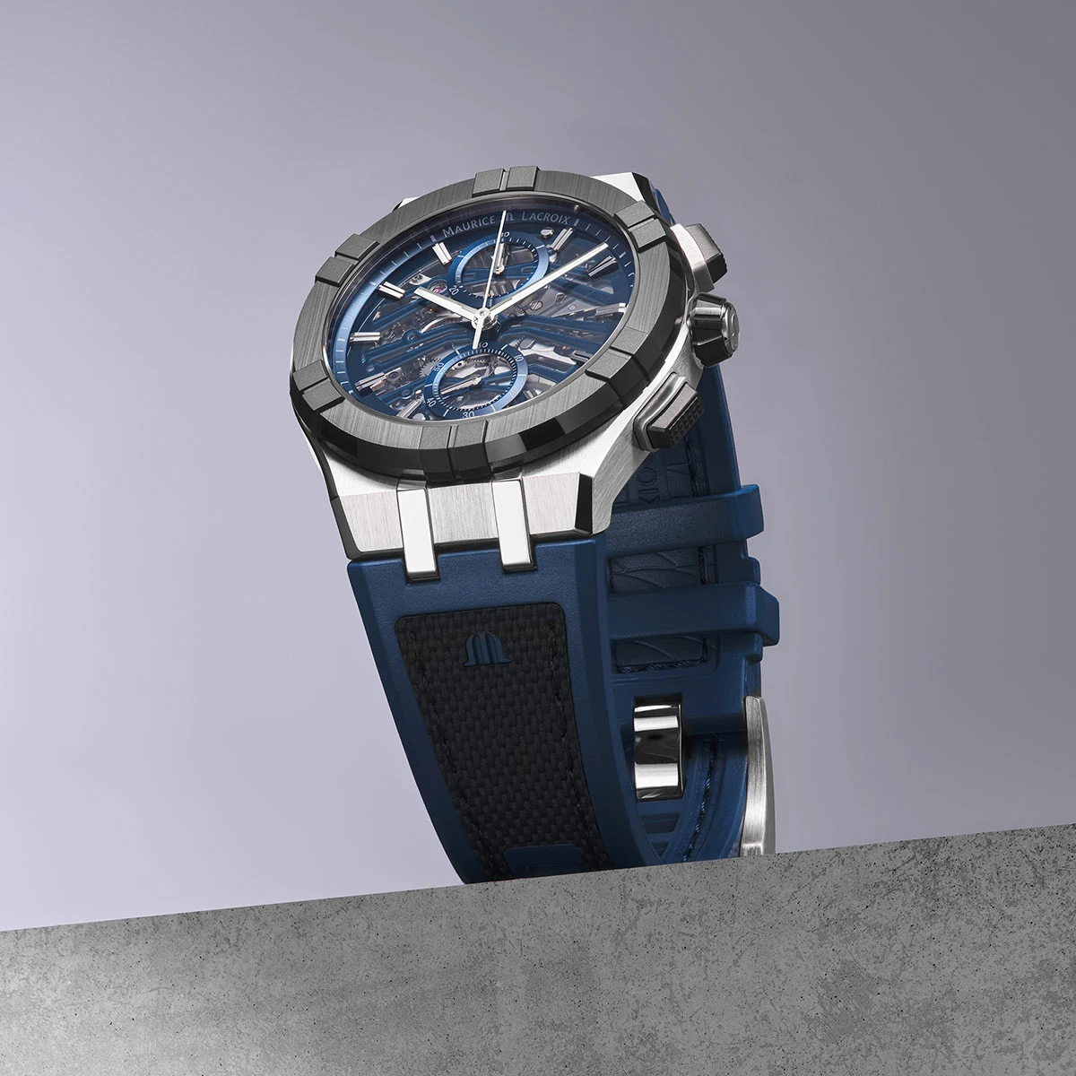 Maurice Lacroix AIKONIC AUTOMATIC CHRONOGRAPH SKELETON BLUE men's watch AC8018-SSL20-030-4