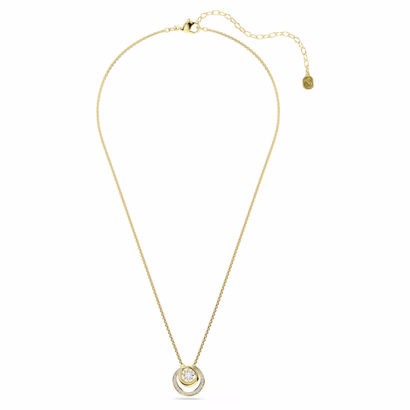 Swarovski Hyperbola pendant, round cut, white, gold alloy layer