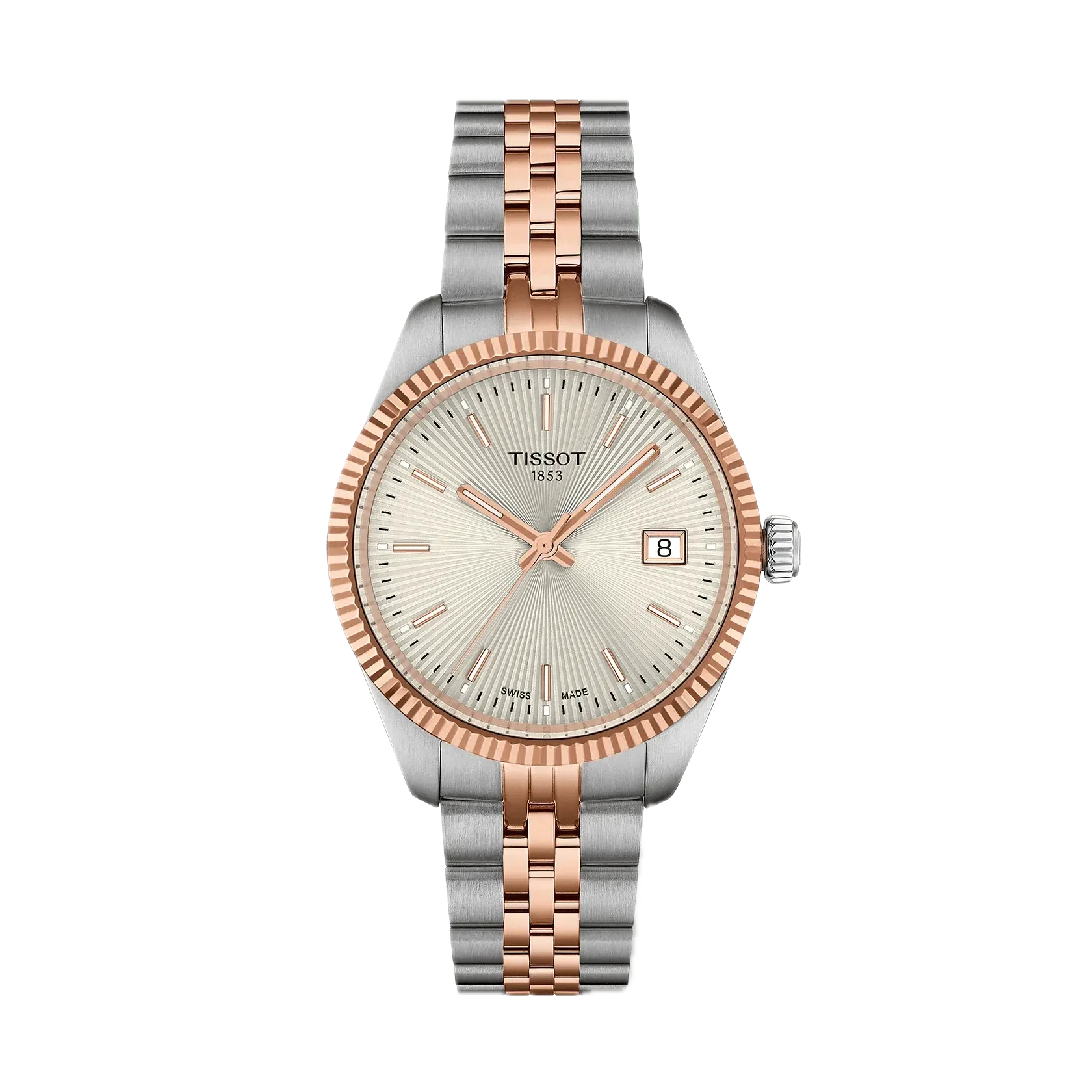 Tissot Ballade 34mm, Swiss quartz movement, grey and rose gold stainless steel bracelet, ladies' watch T156.210.22.031.01