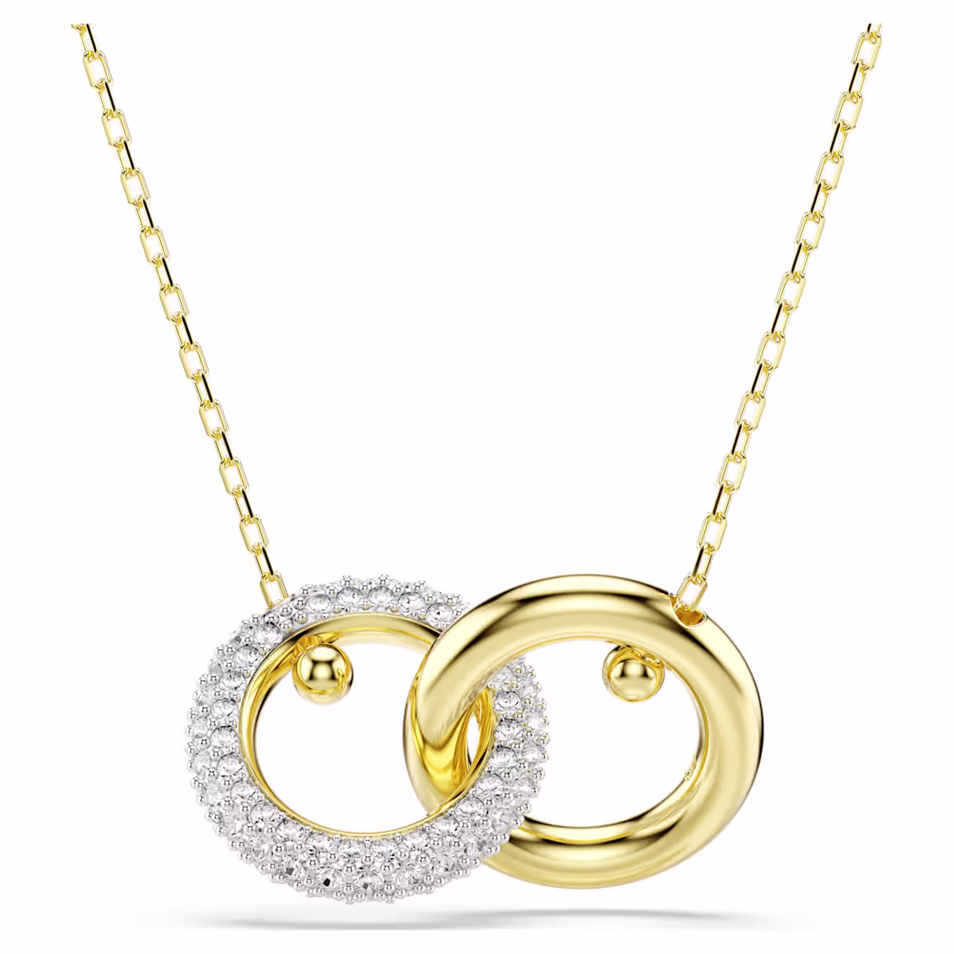 Swarovski Dextera necklace, Intertwined Hoop pendant, gold alloy layer