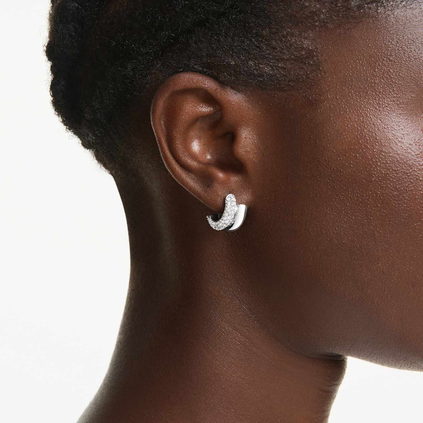 Swarovski Dextera hoop earrings, round cut, mini, white, rhodium-plated