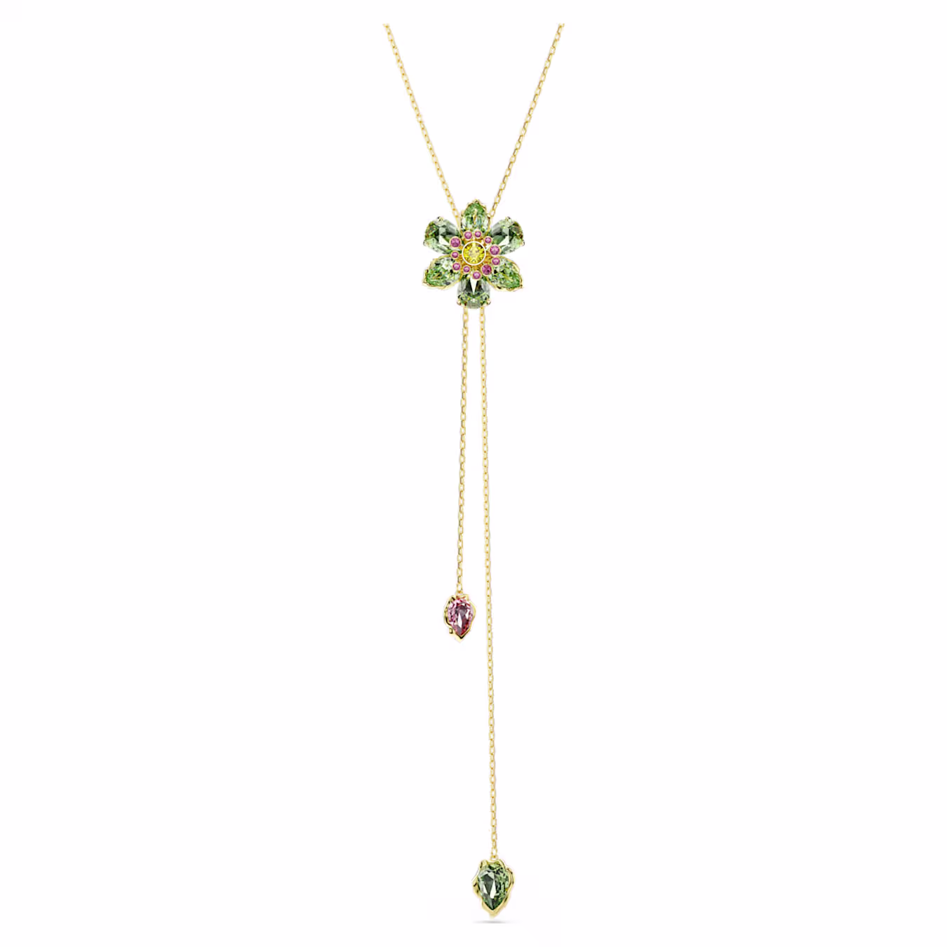 Swarovski Idyllia Y-Pendant, Various Cuts, Flower, Multicolor, 18k Gold Plated