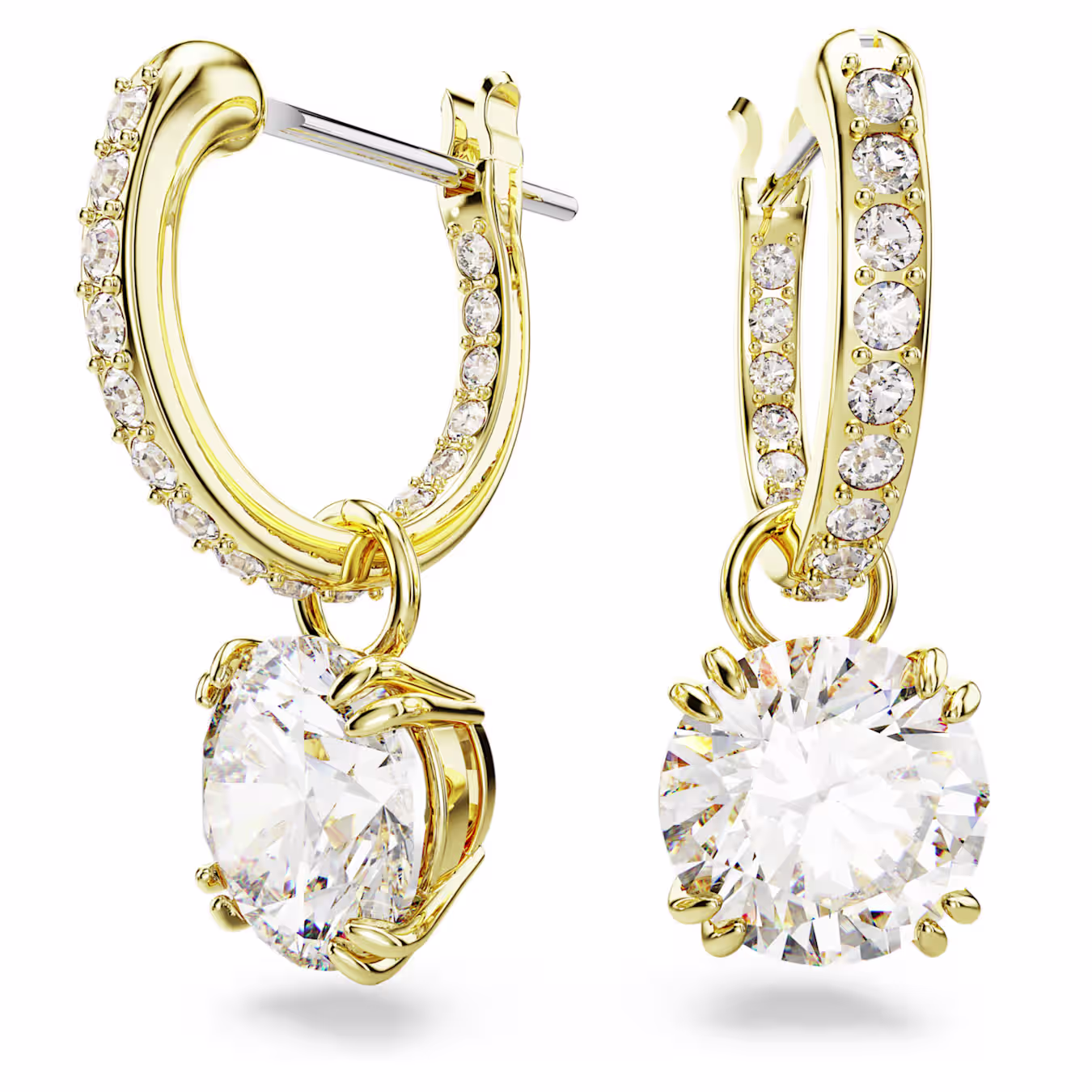 Swarovski Stilla Drop Earrings, Round Cut, White, 18k Gold Plated