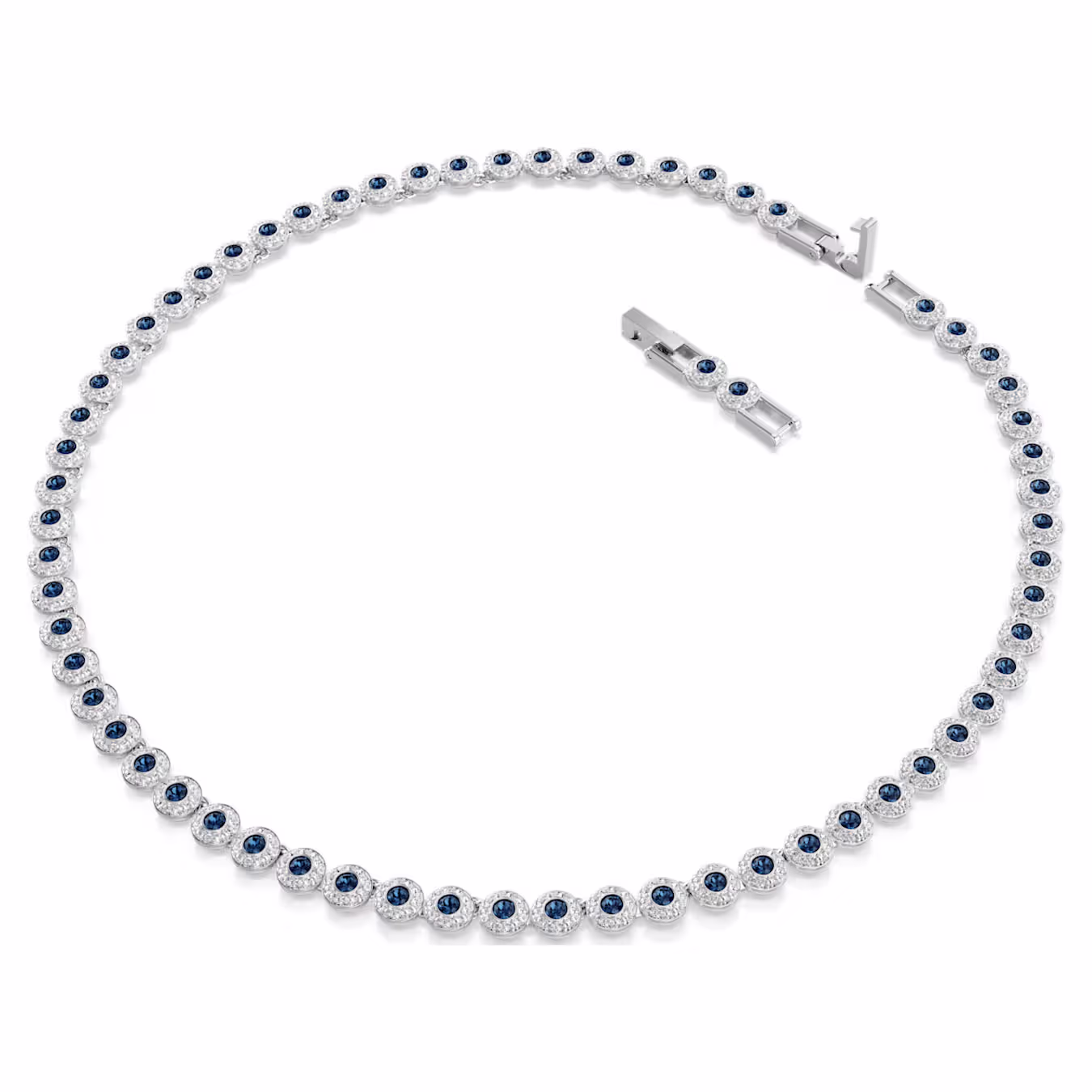 Swarovski Una Angelic necklace, round cut, blue, rhodium plated