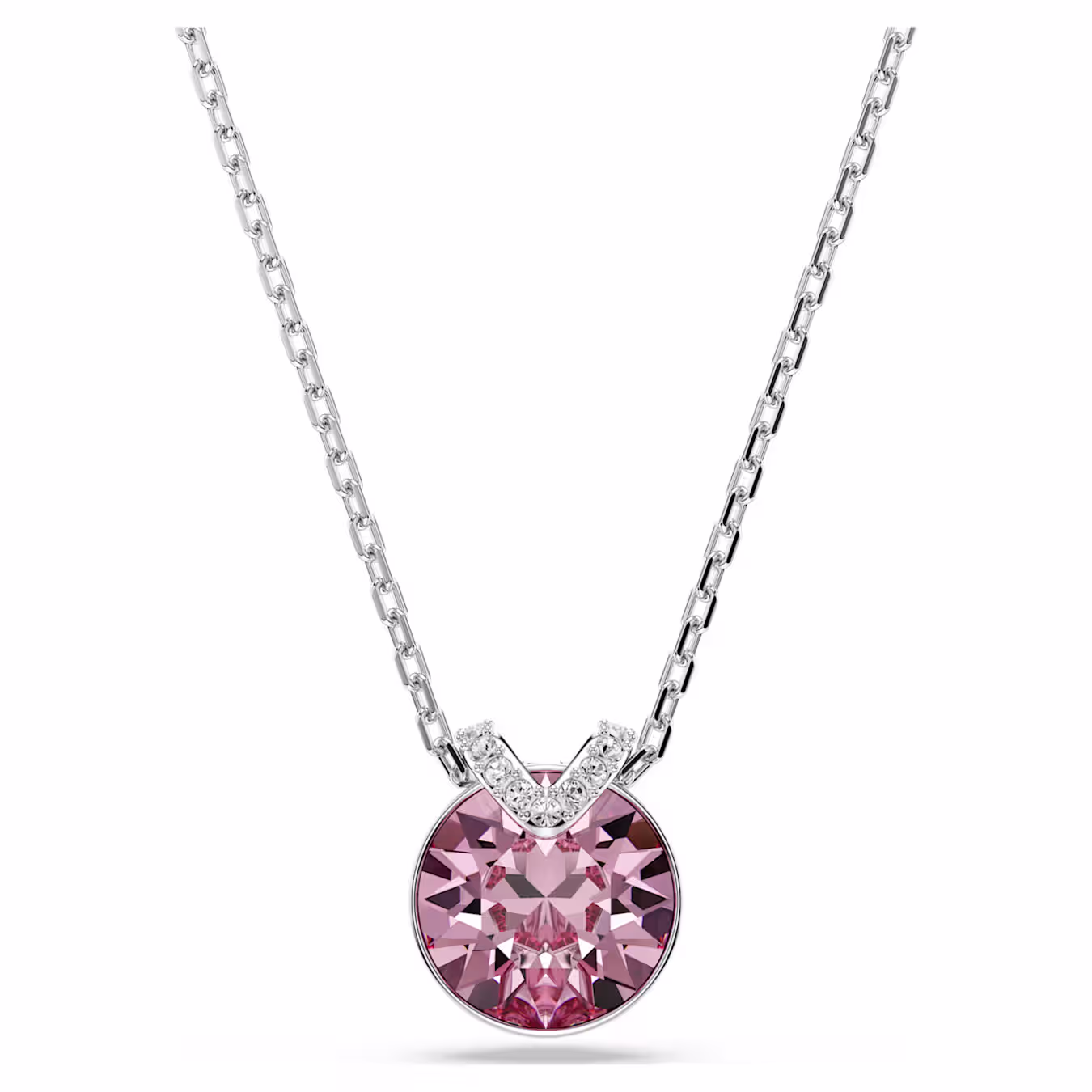 Swarovski Bella V pendant, round cut, pink, rhodium-plated