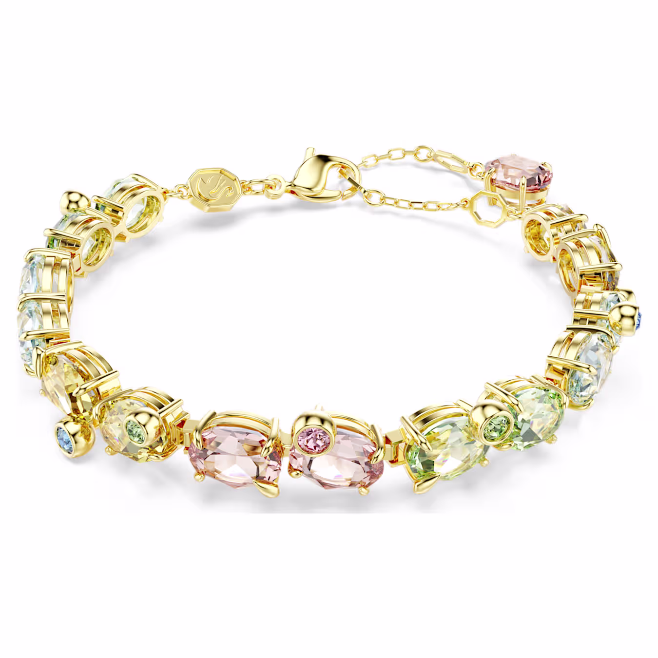 Swarovski Gema bracelet, adjustable, various cuts, multicoloured, gold alloy layer, 15.5 - 20 cm