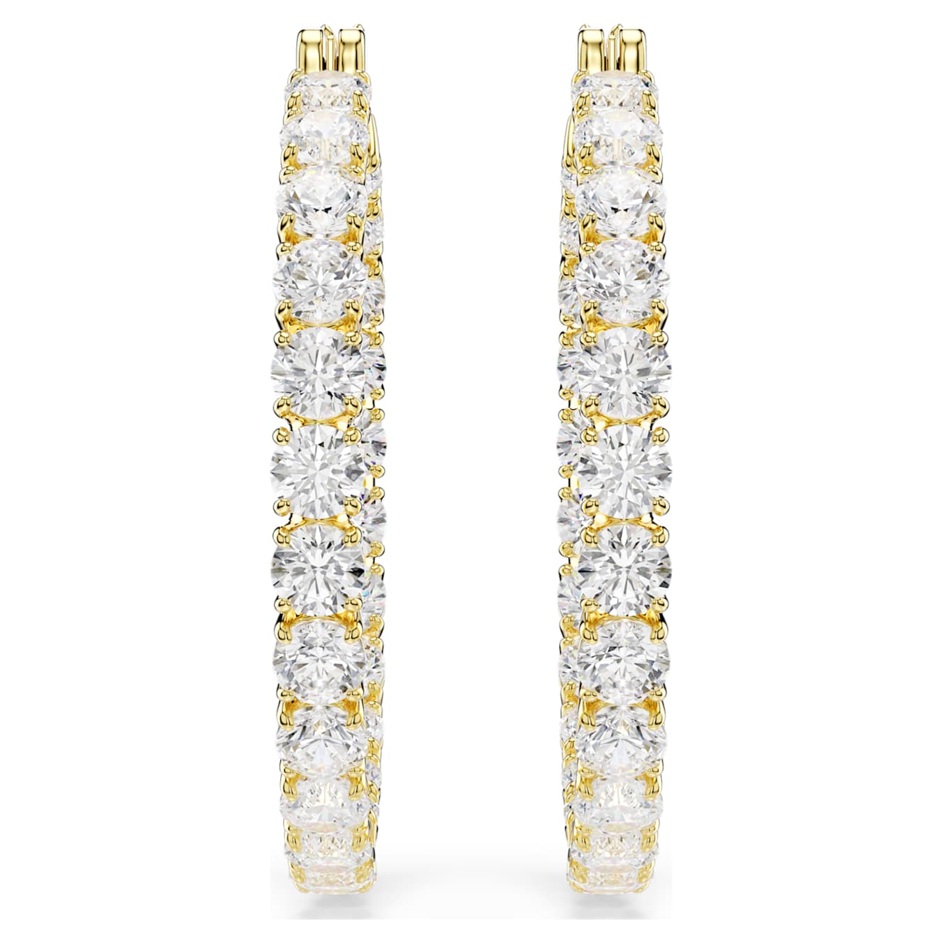 Swarovski Matrix hoop earrings, round cut, white, gold alloy layer