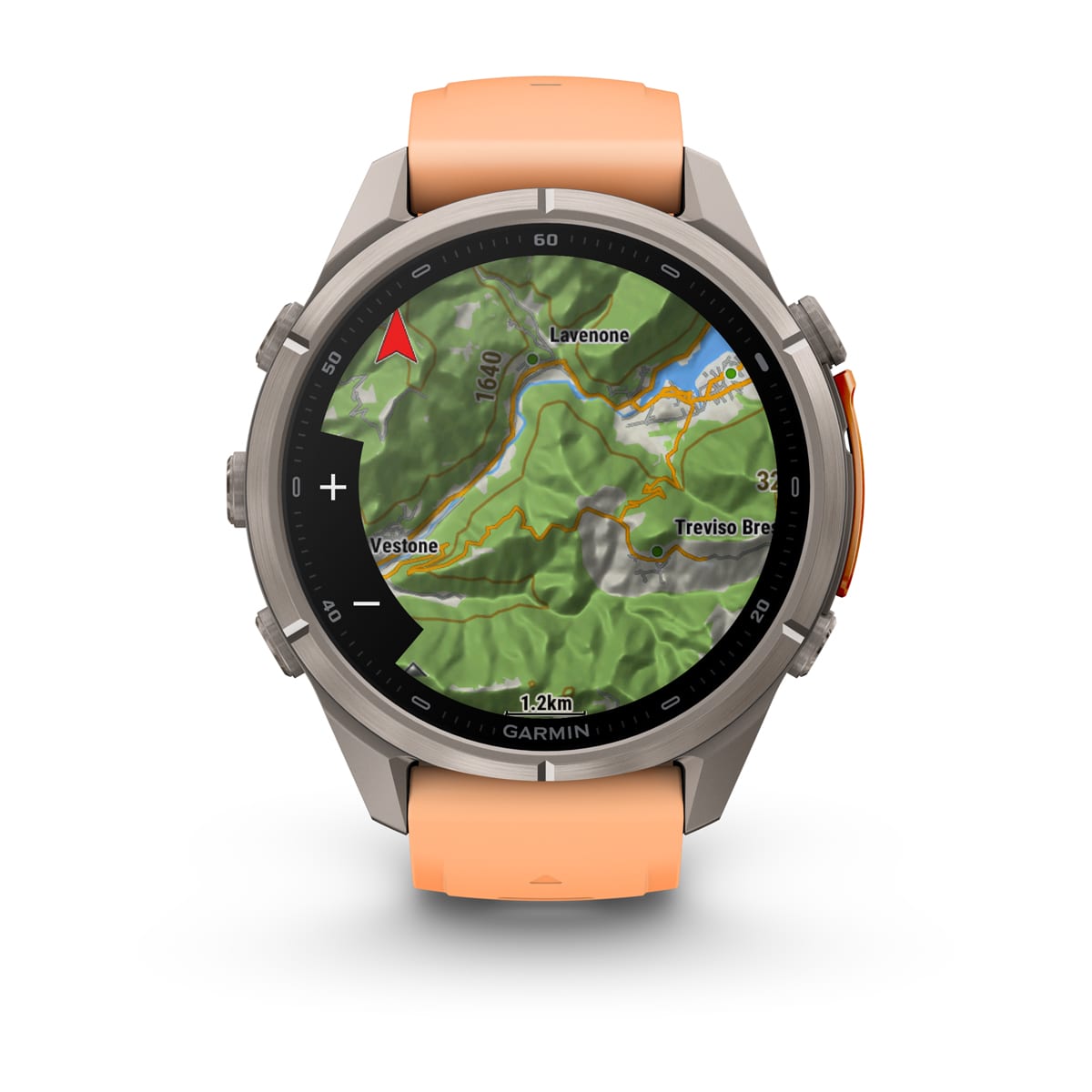Garmin fēnix® 9 Pro inReach® - 43 mm AMOLED Sapphire Titanium with Shell Pink/Autumn Orange Silicone Band 010-04335-01