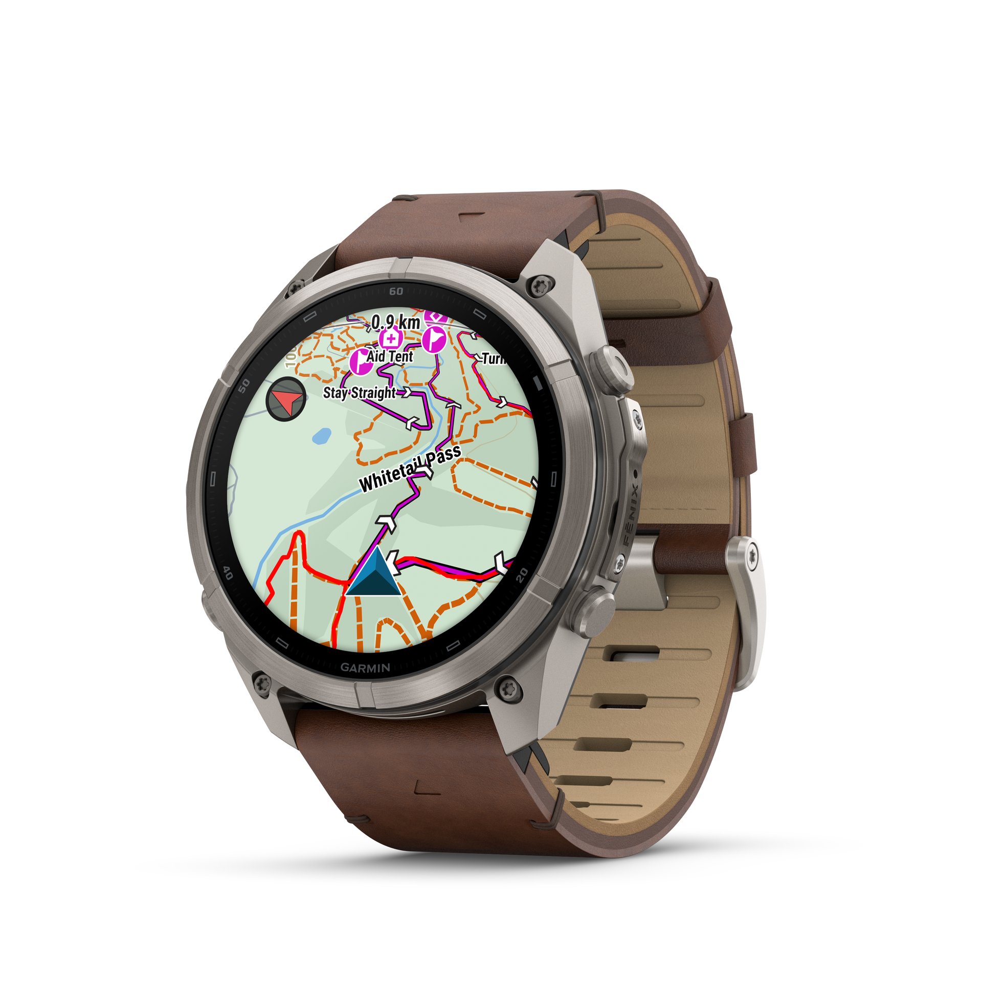 Garmin fēnix® 9 Pro inReach® - 51 mm AMOLED Sapphire Titanium with Walnut Leather Band + Pebble Gray/Silver Gray Silicone Band 010-04337-41