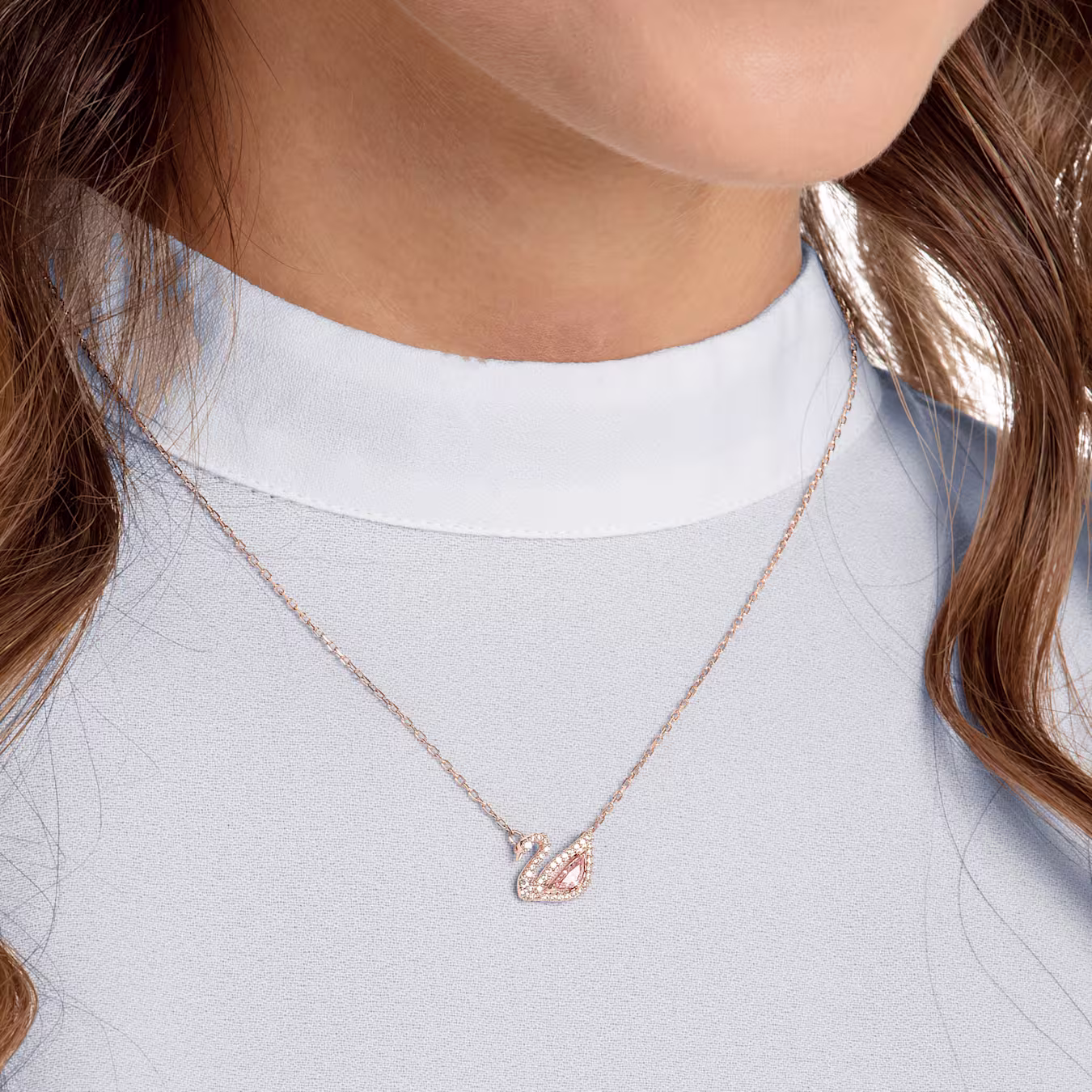 Swarovski Swan Necklace, Pink, 18k rose gold plated
