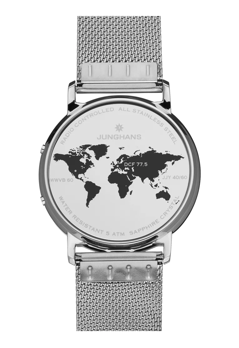 Junghans Milano Mega Solar, Milanese strap with safety clasp, multi-frequency radio-controlled solar movement, men's watch 56/4629.44