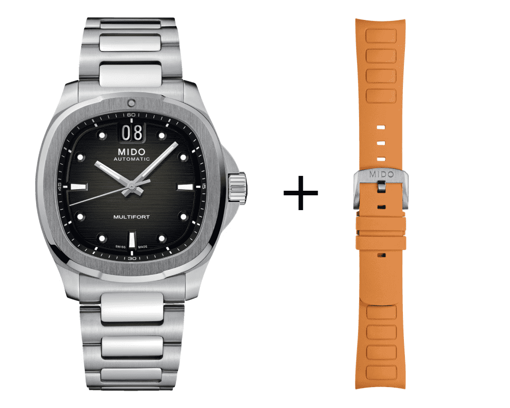 Mido Multifort TV Big Date men's watch M049.526.11.081.00 set with orange rubber strap