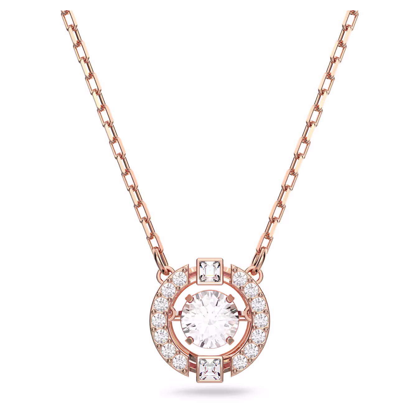 Swarovski Una necklace, round cut, white, 18k rose gold plated