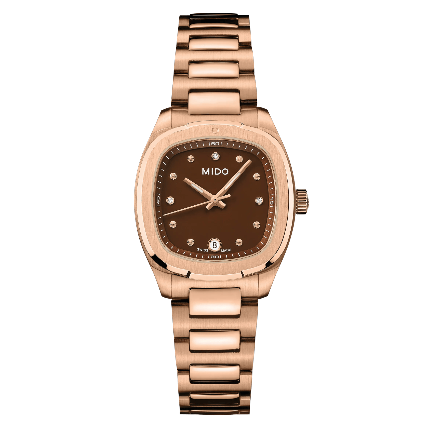 Mido Multifort TV 28 Quartz Rose Gold Brown with Diamonds Womens Watch M049.110.33.296.00