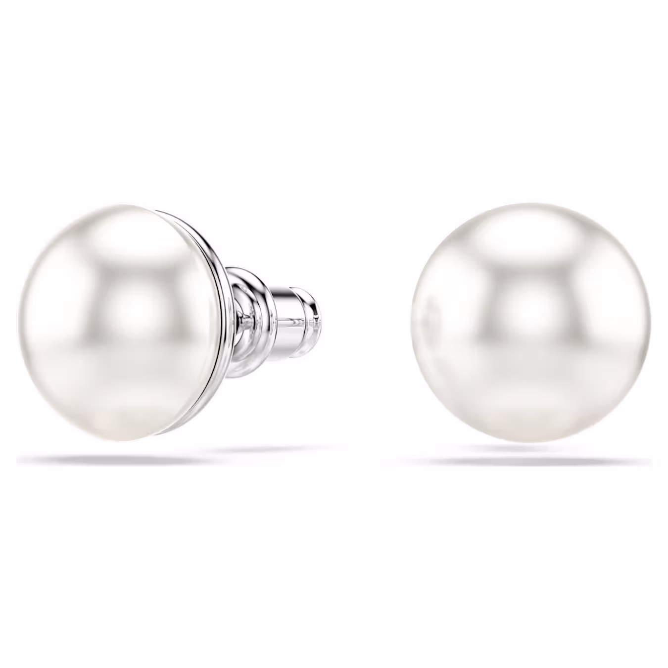 Swarovski Matrix stud earrings with crystal pearl, white, rhodium-plated