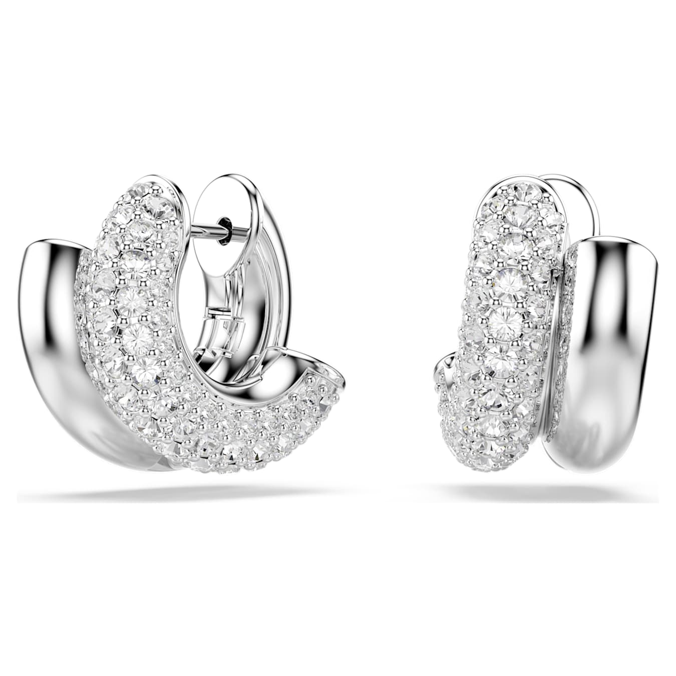 Swarovski Dextera hoop earrings, round cut, mini, white, rhodium-plated